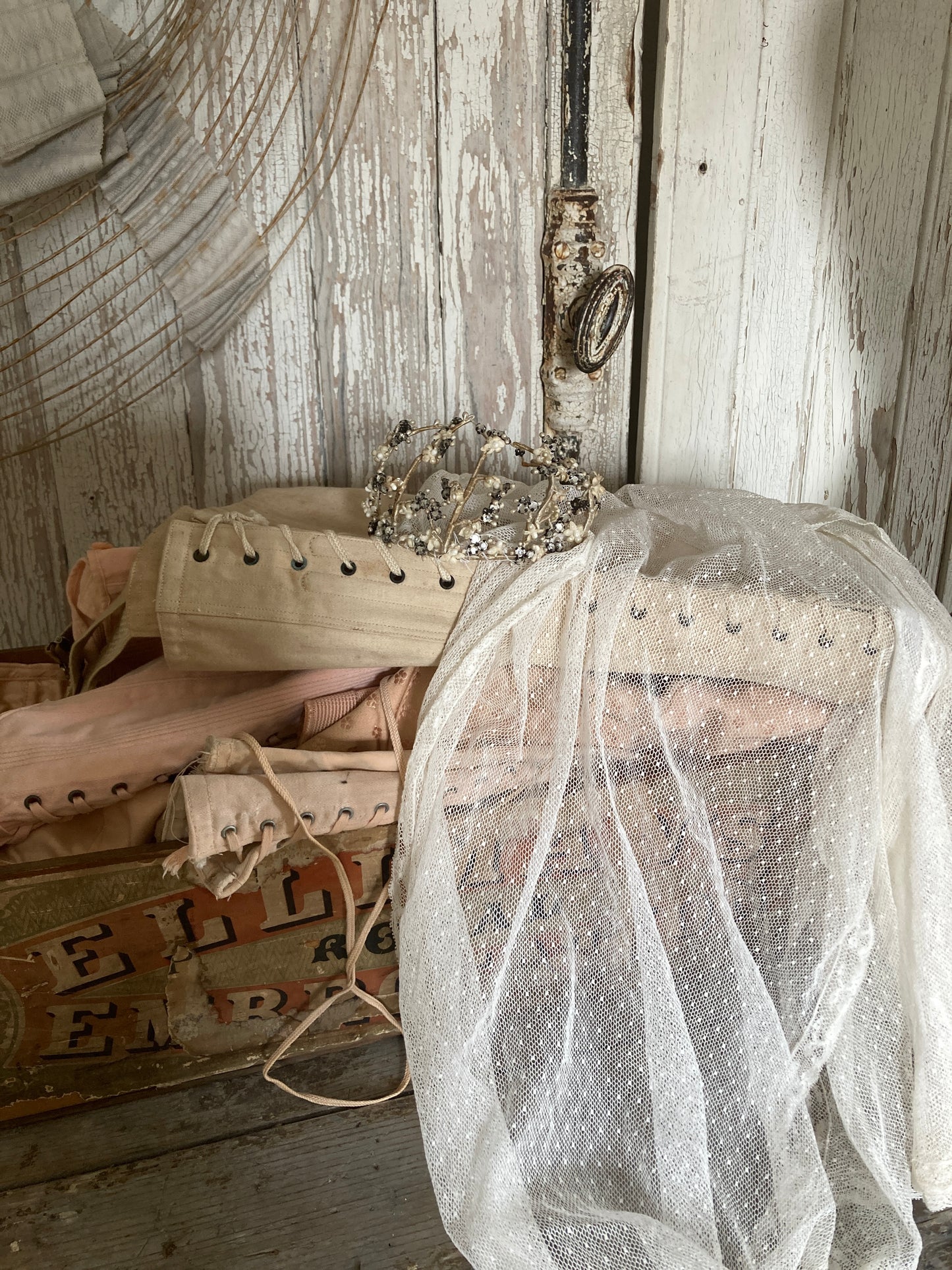 Achingly pretty antique christening crown and veil