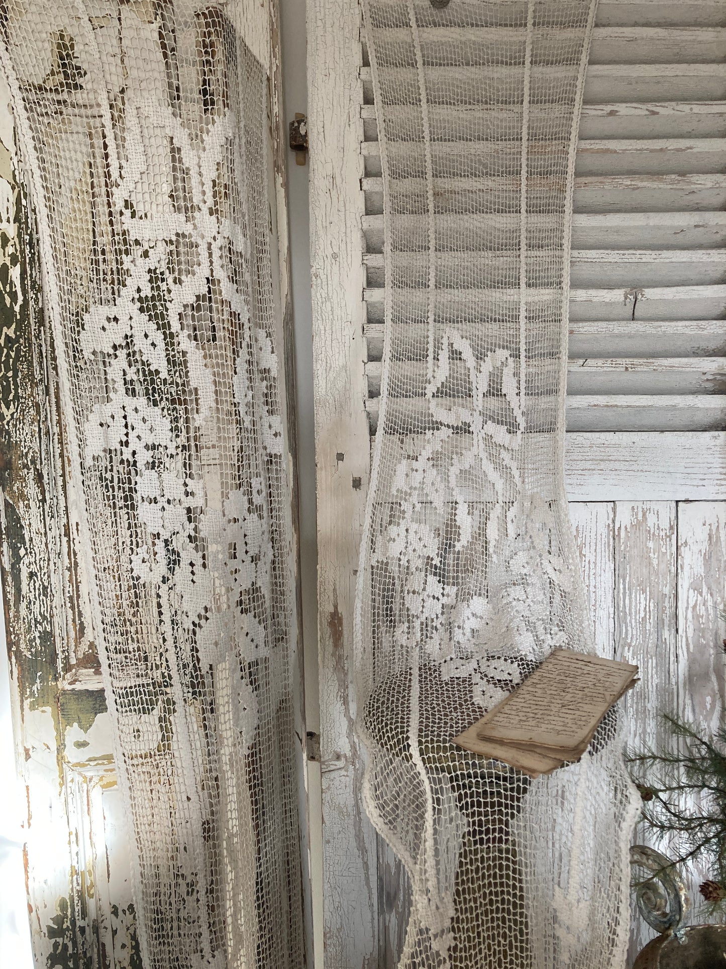 A pair of Antique French crochet / filet lace panels