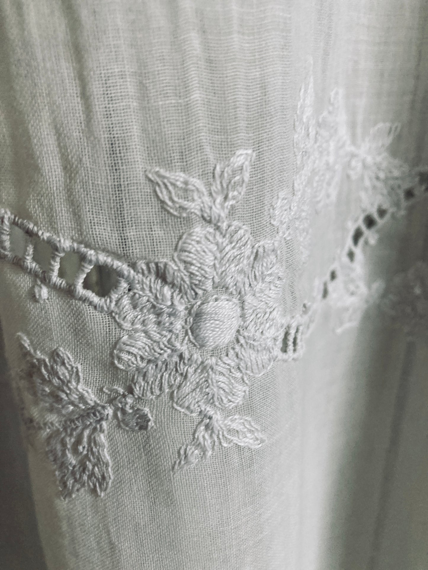 French antique long panel with gorgeous details and cutwork.