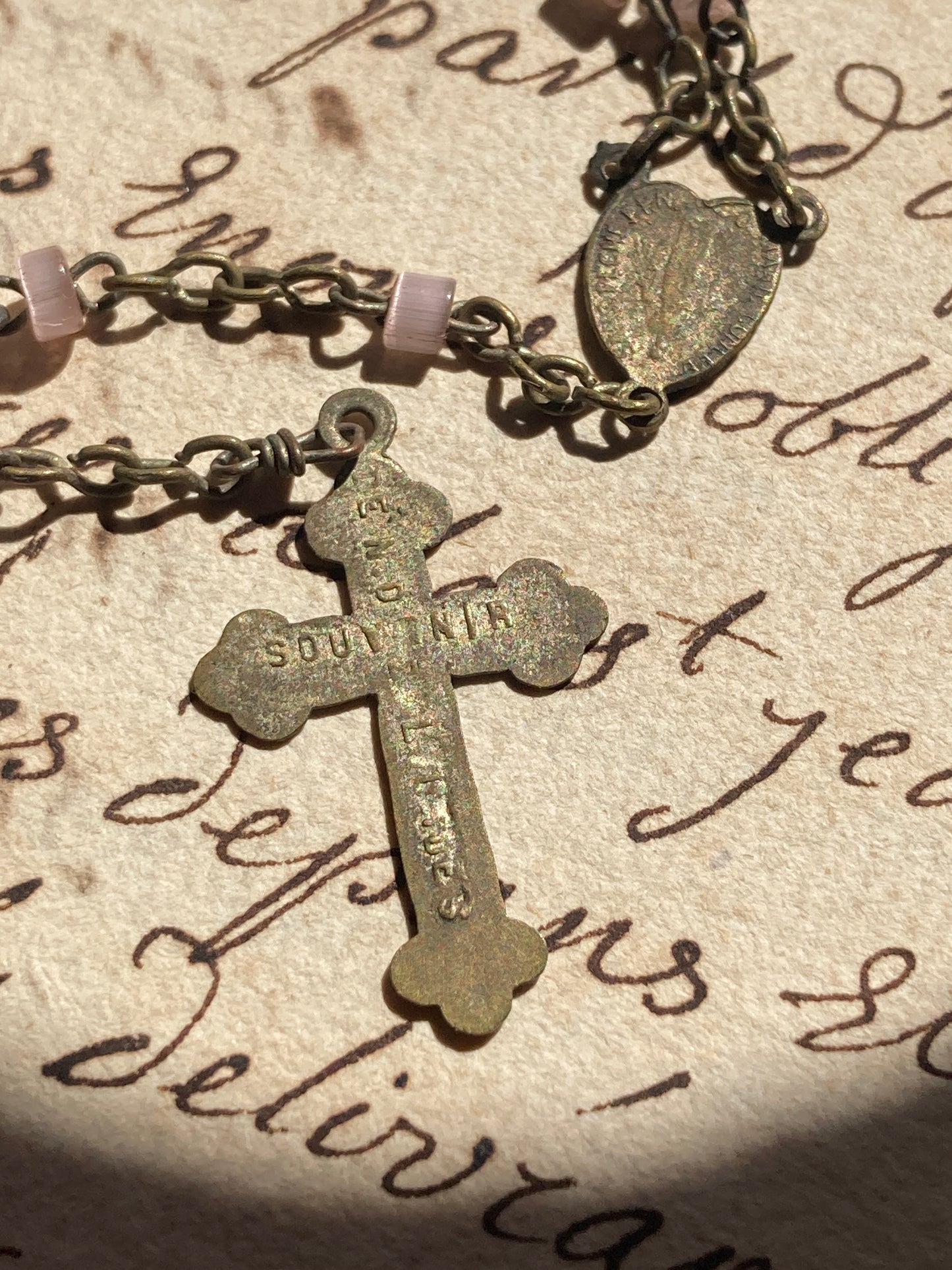 Antique pink child’s communion rosary