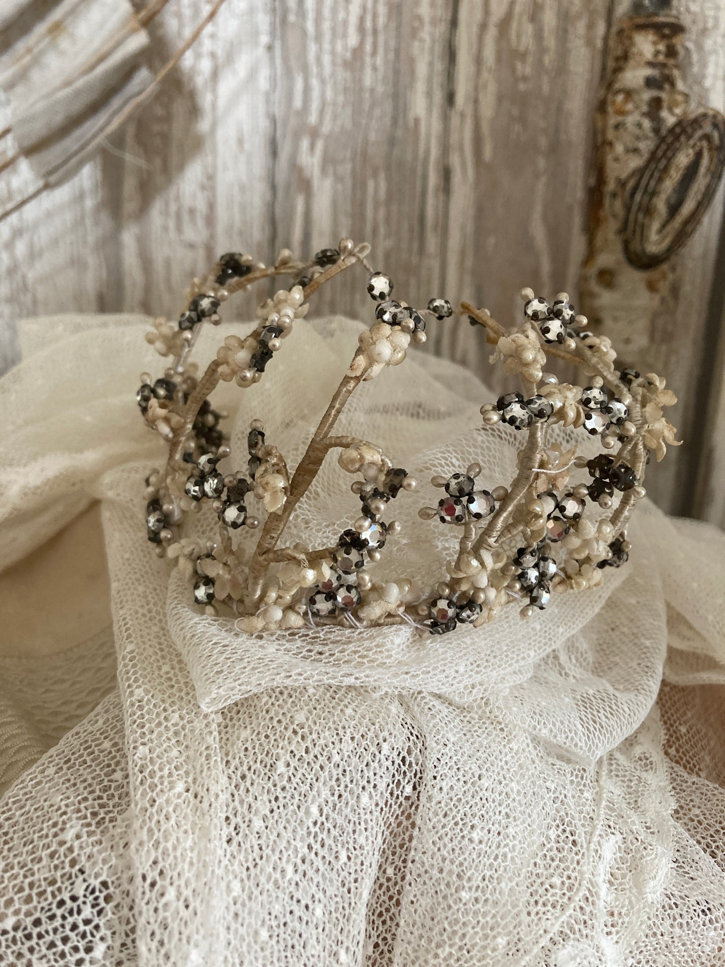 Achingly pretty antique christening crown and veil