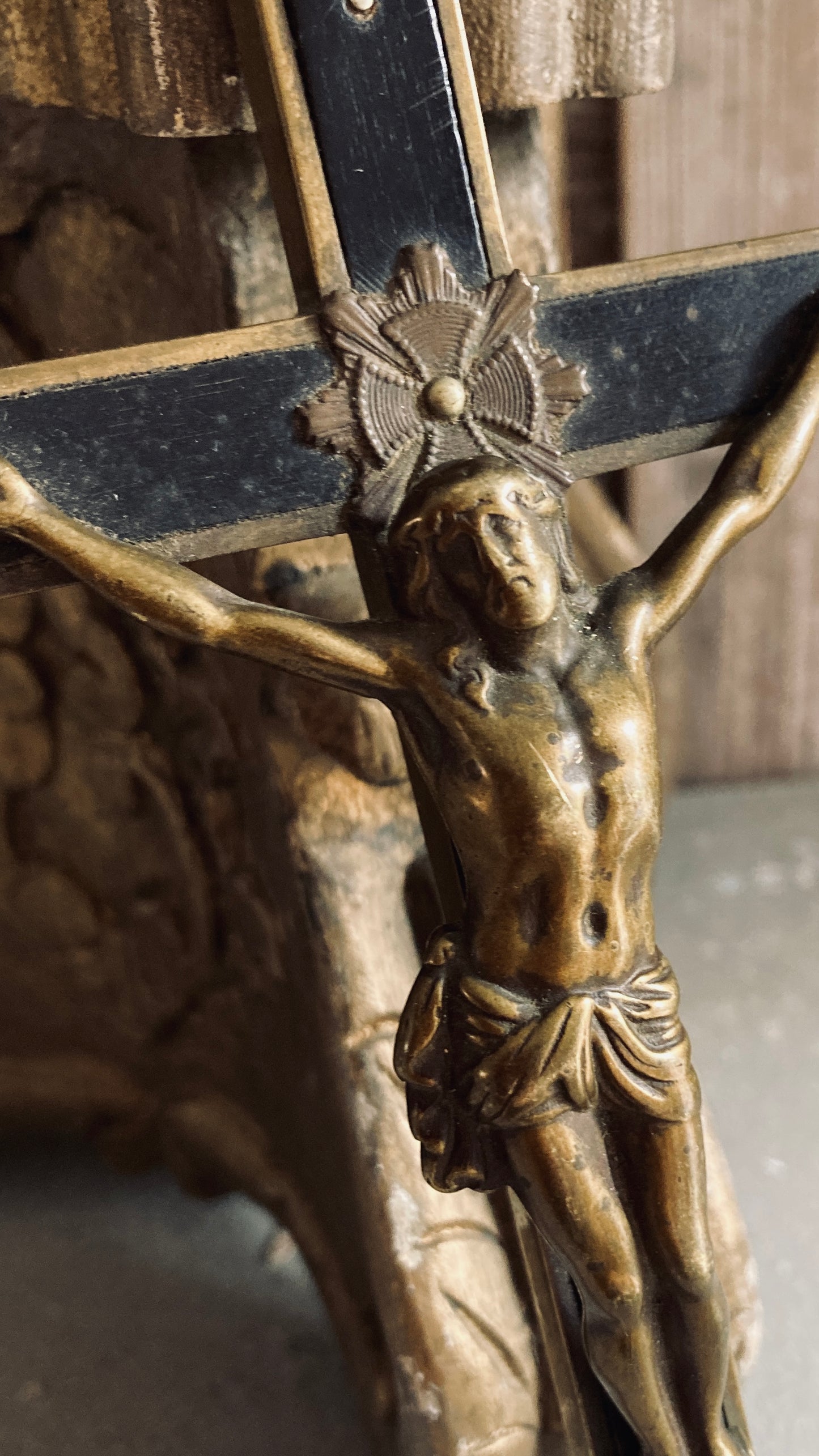 Antique Ebony and brass french large cross.
