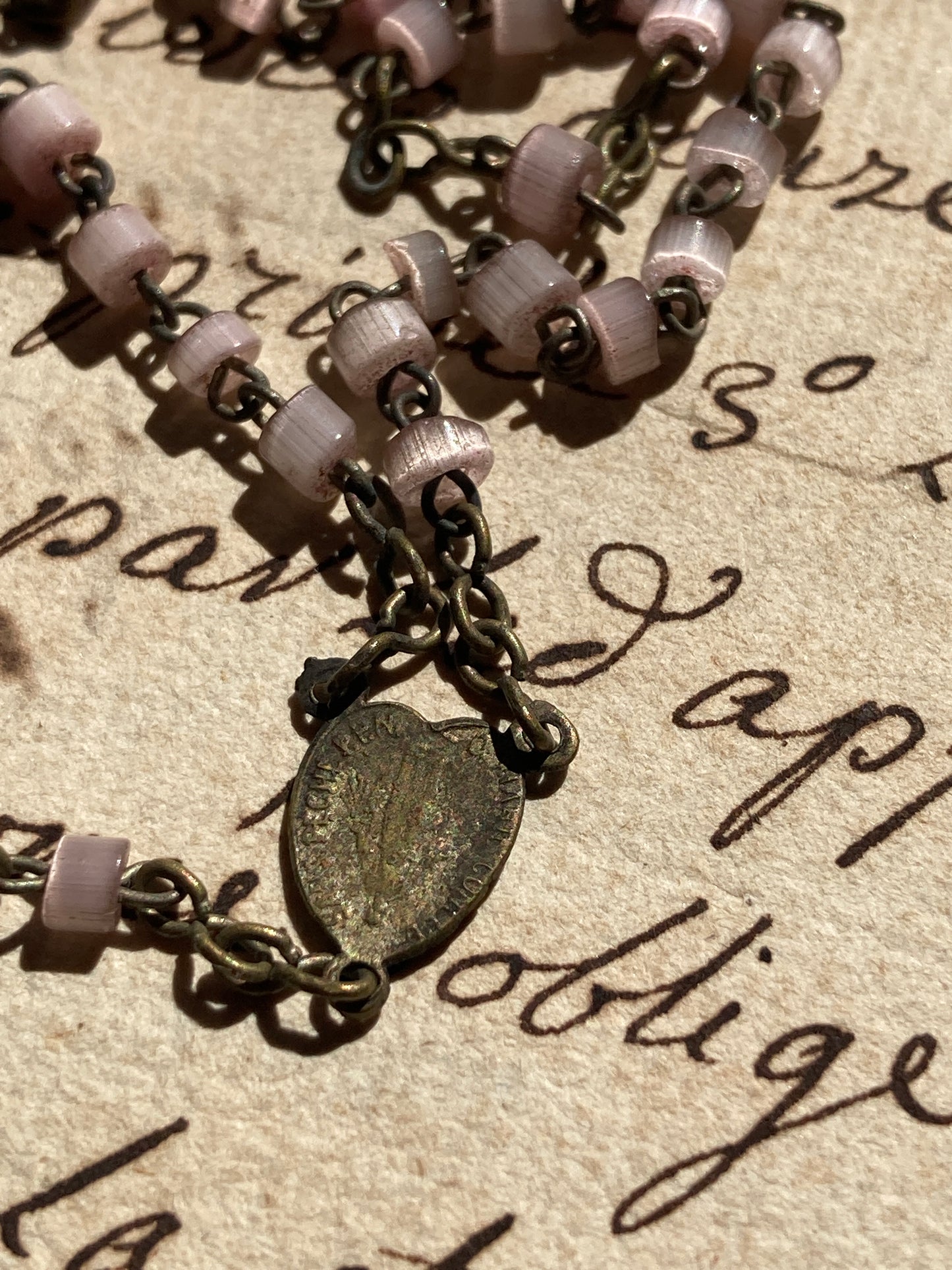 Antique pink child’s communion rosary