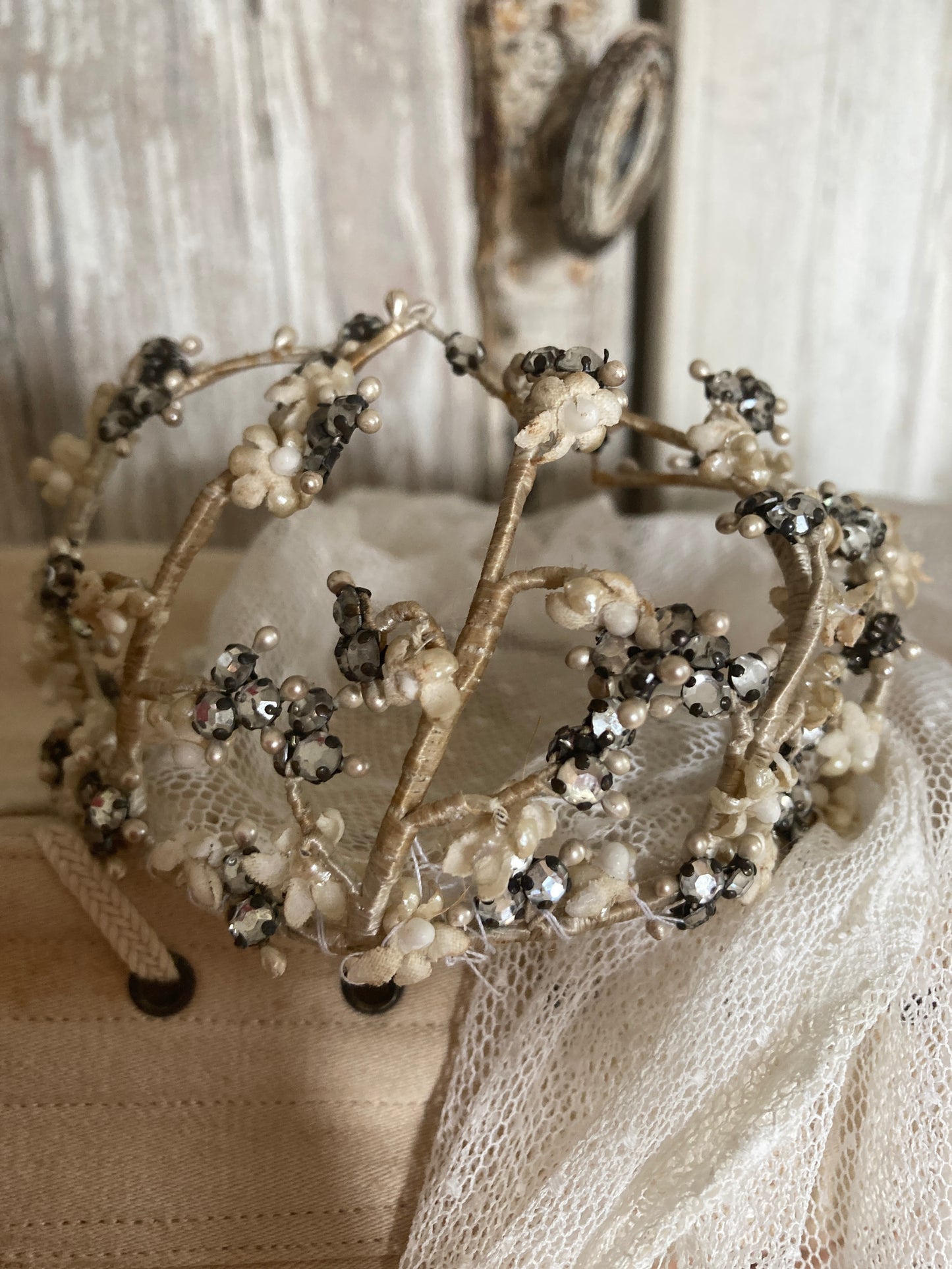Achingly pretty antique christening crown and veil