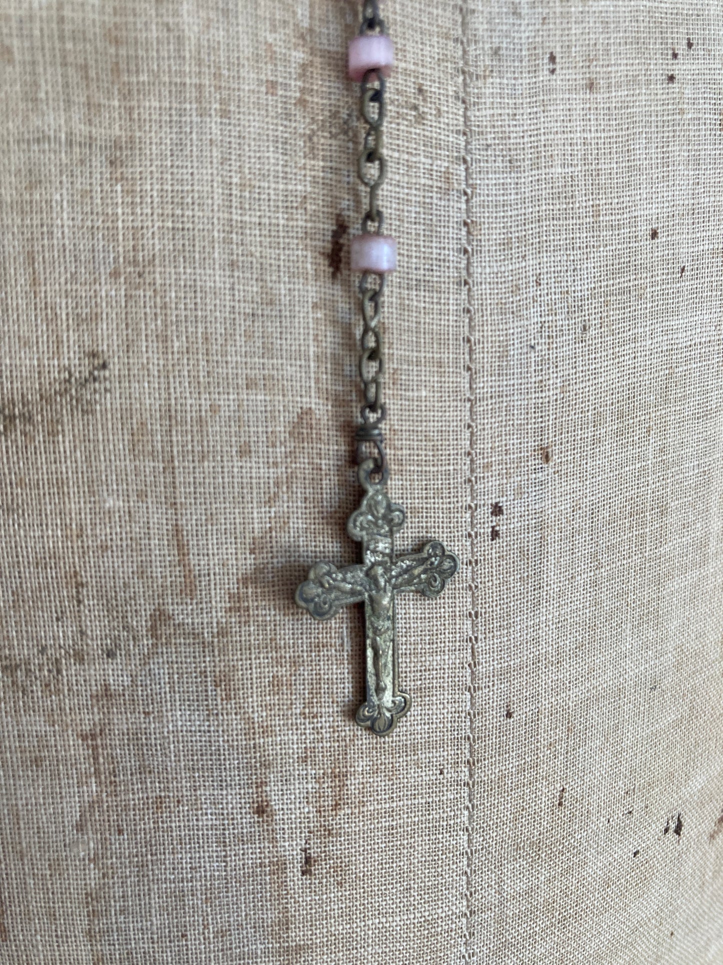 Antique pink child’s communion rosary