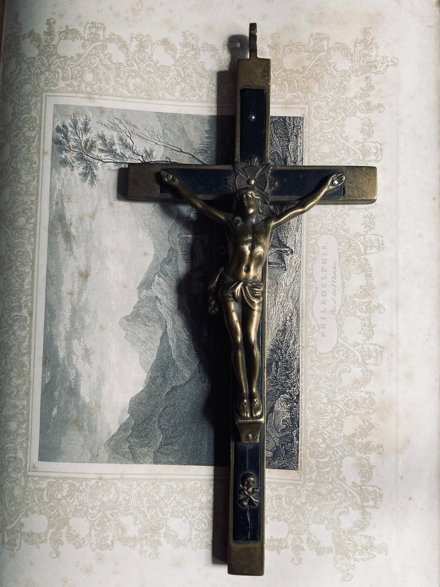Antique Ebony and brass french large cross.