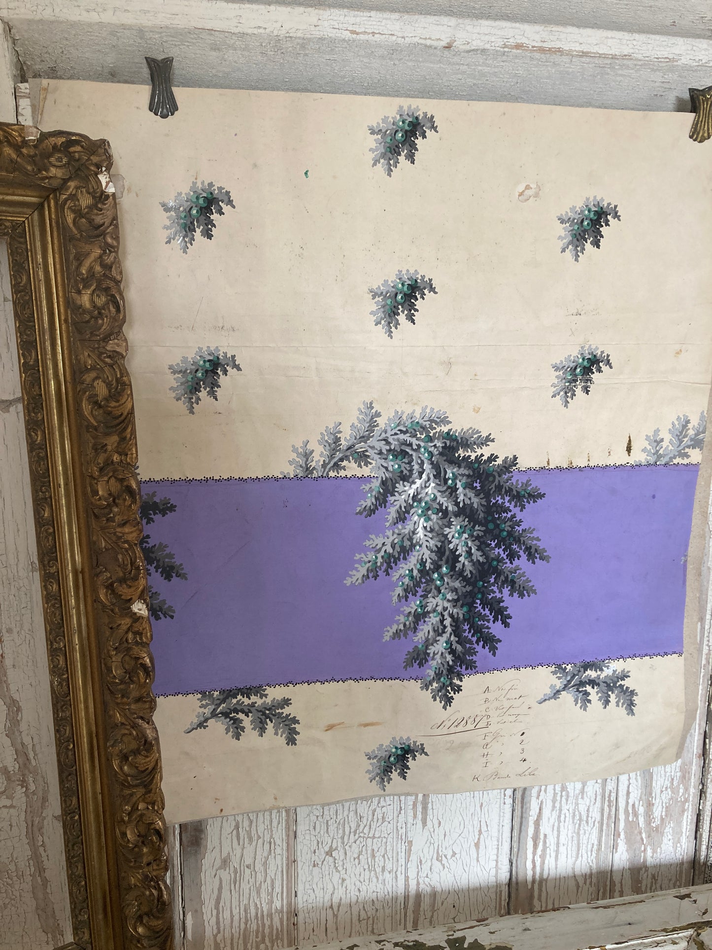 Antique french textile design, hand painted.