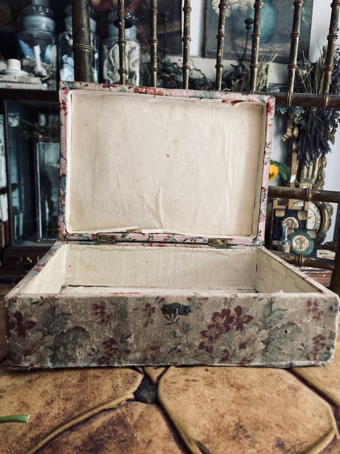 French antique textile covered box