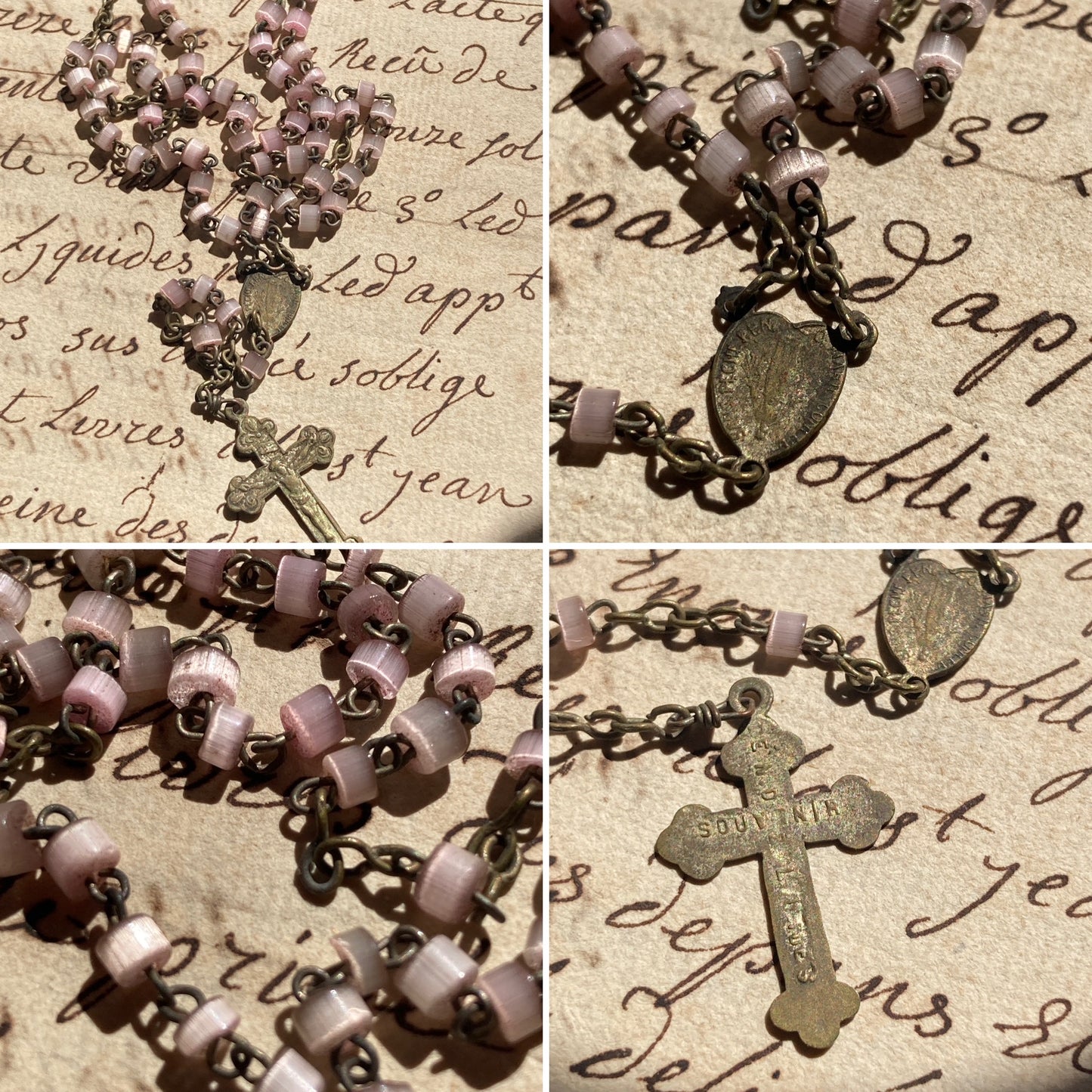 Antique pink child’s communion rosary