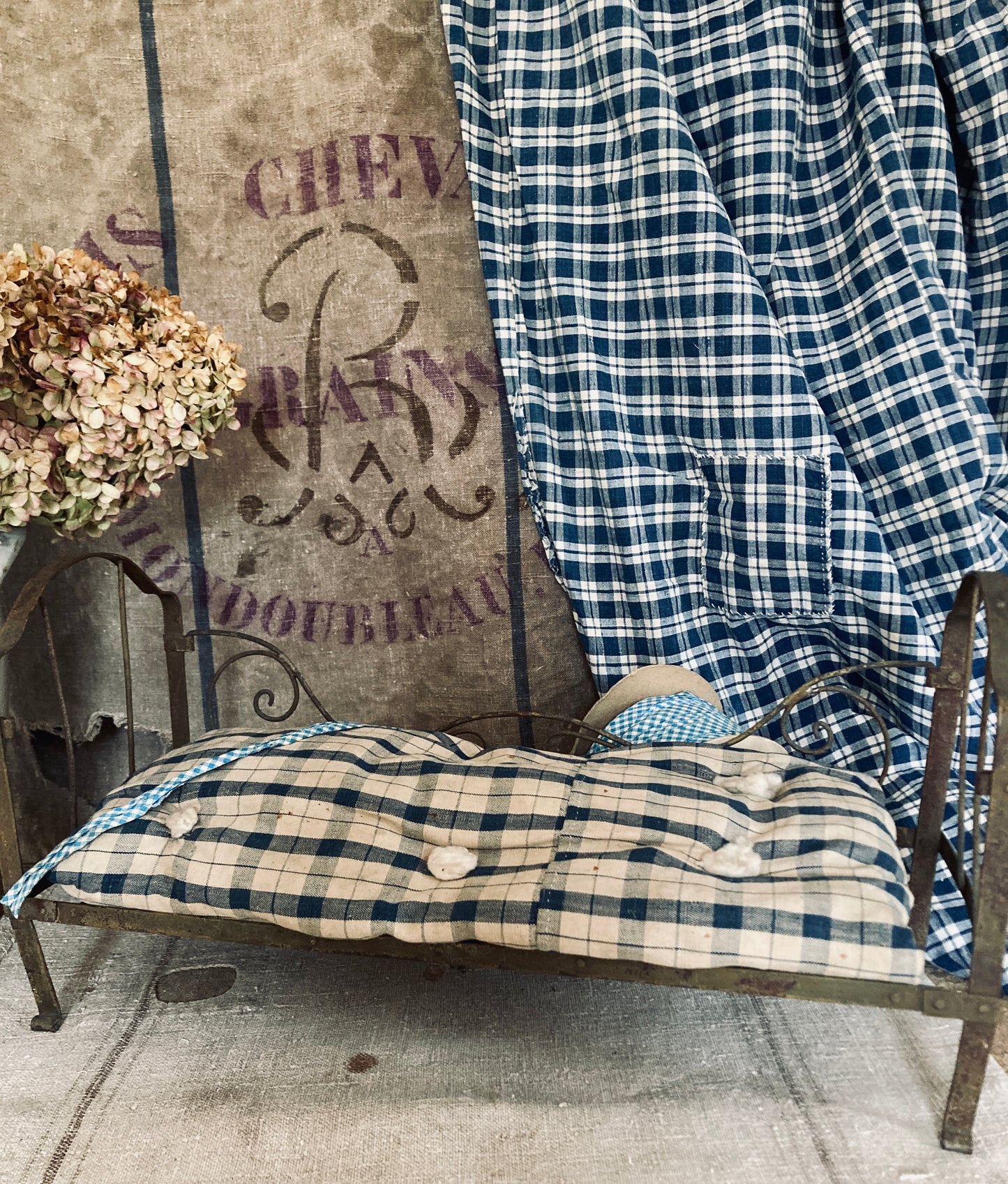 Charming miniature french day bed and mattress.