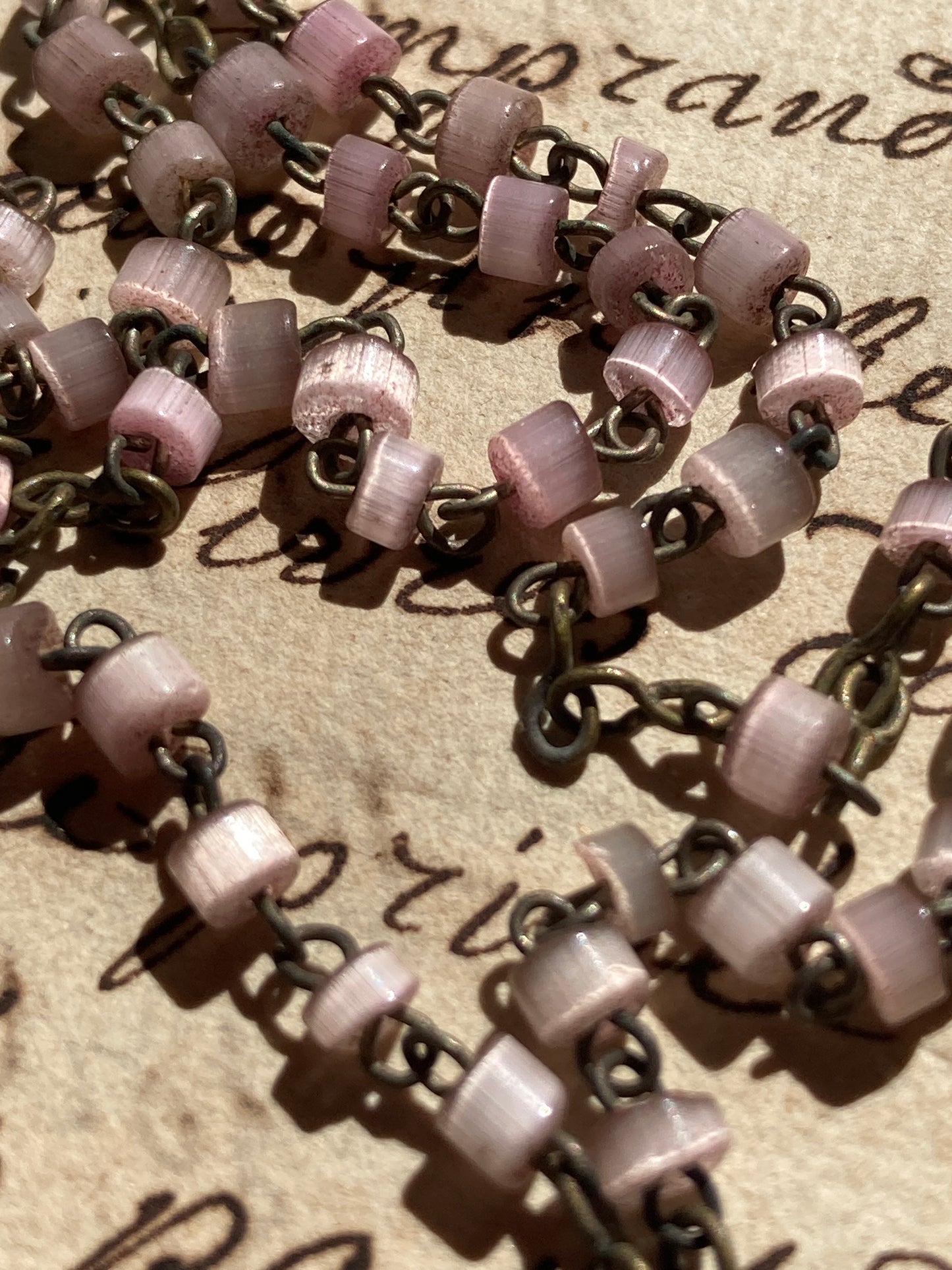 Antique pink child’s communion rosary