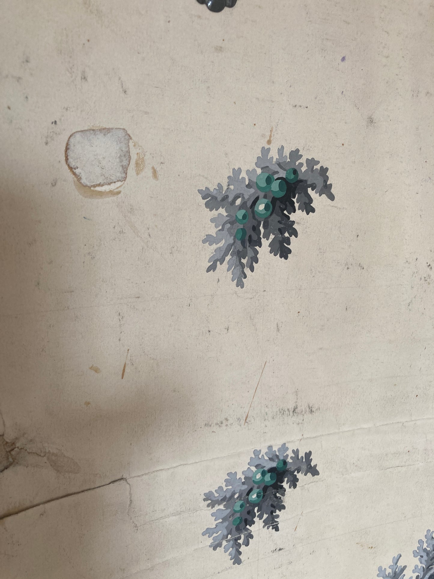 Antique french textile design, hand painted.