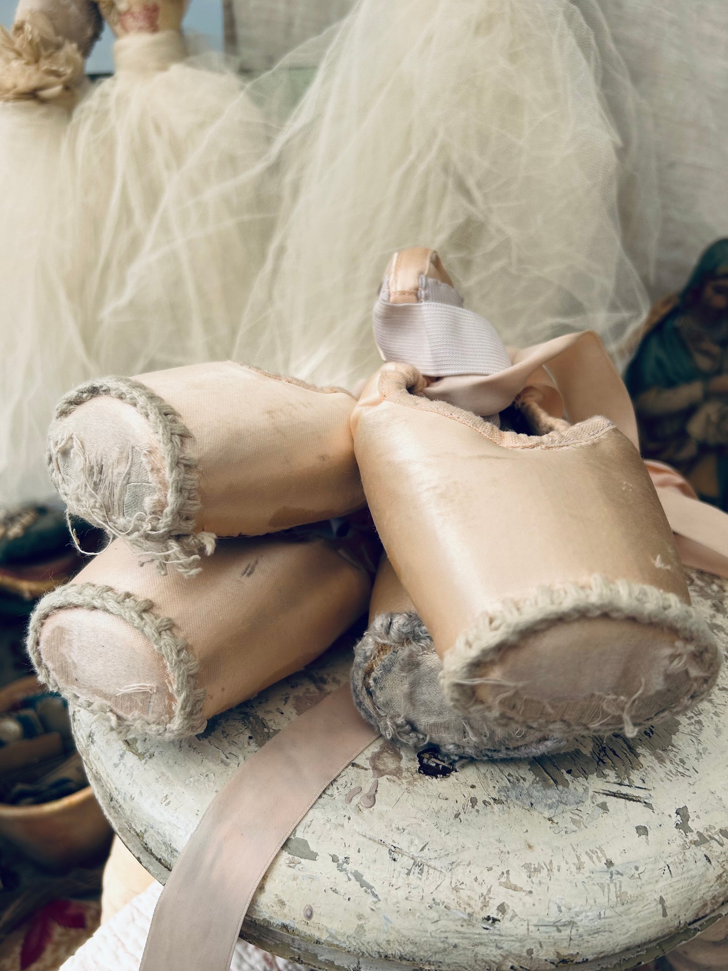 Two pairs of deliciously tatty old ballet pointes