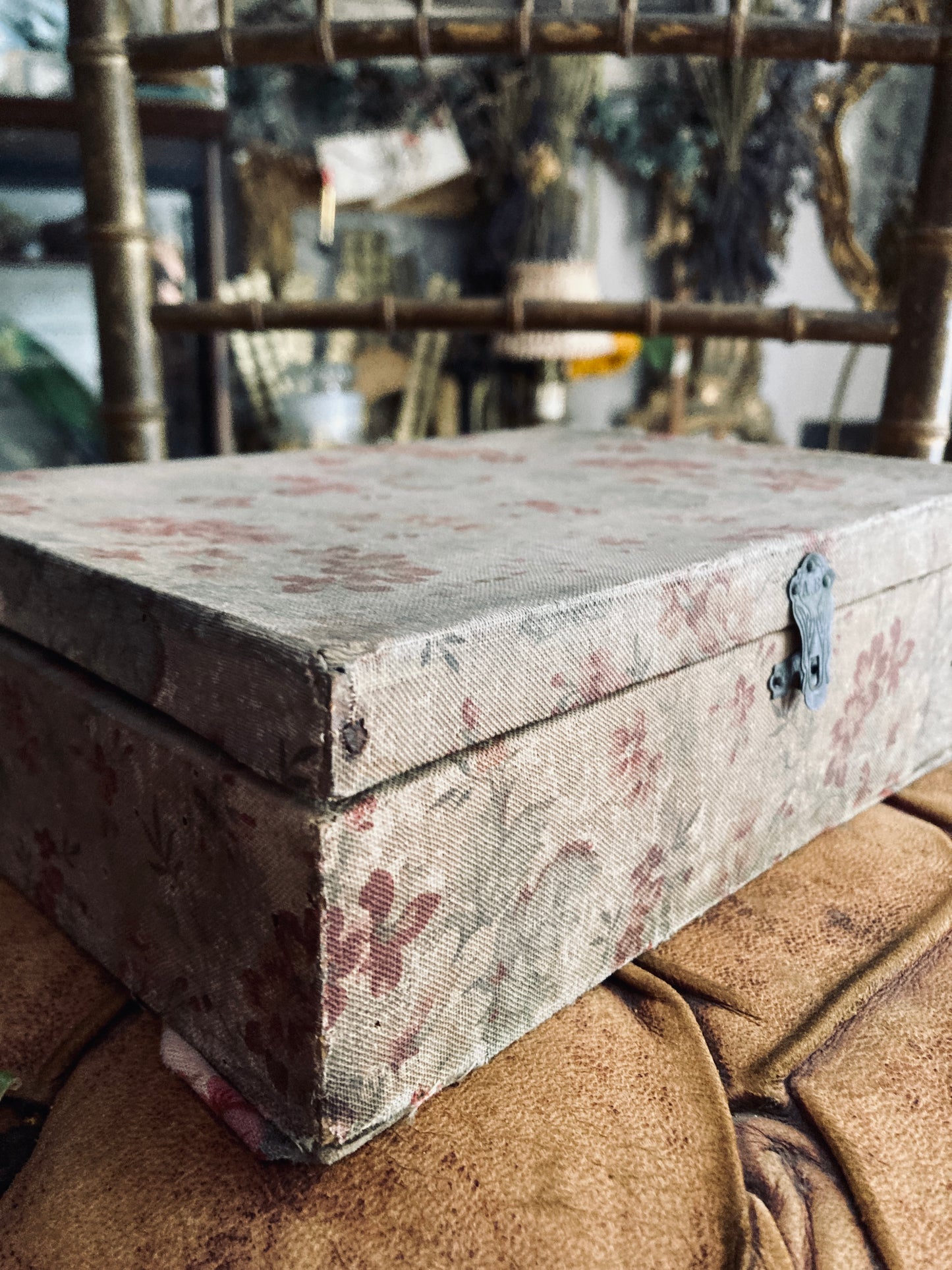 French antique textile covered box