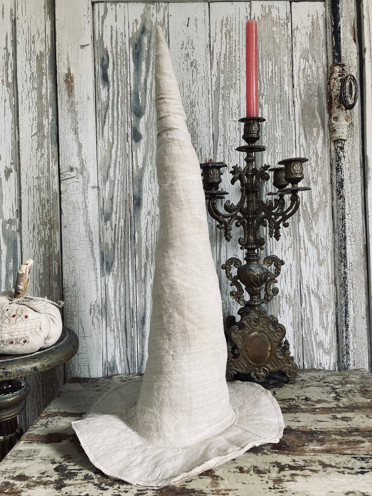 Hemp witchy hat - antique french textile.