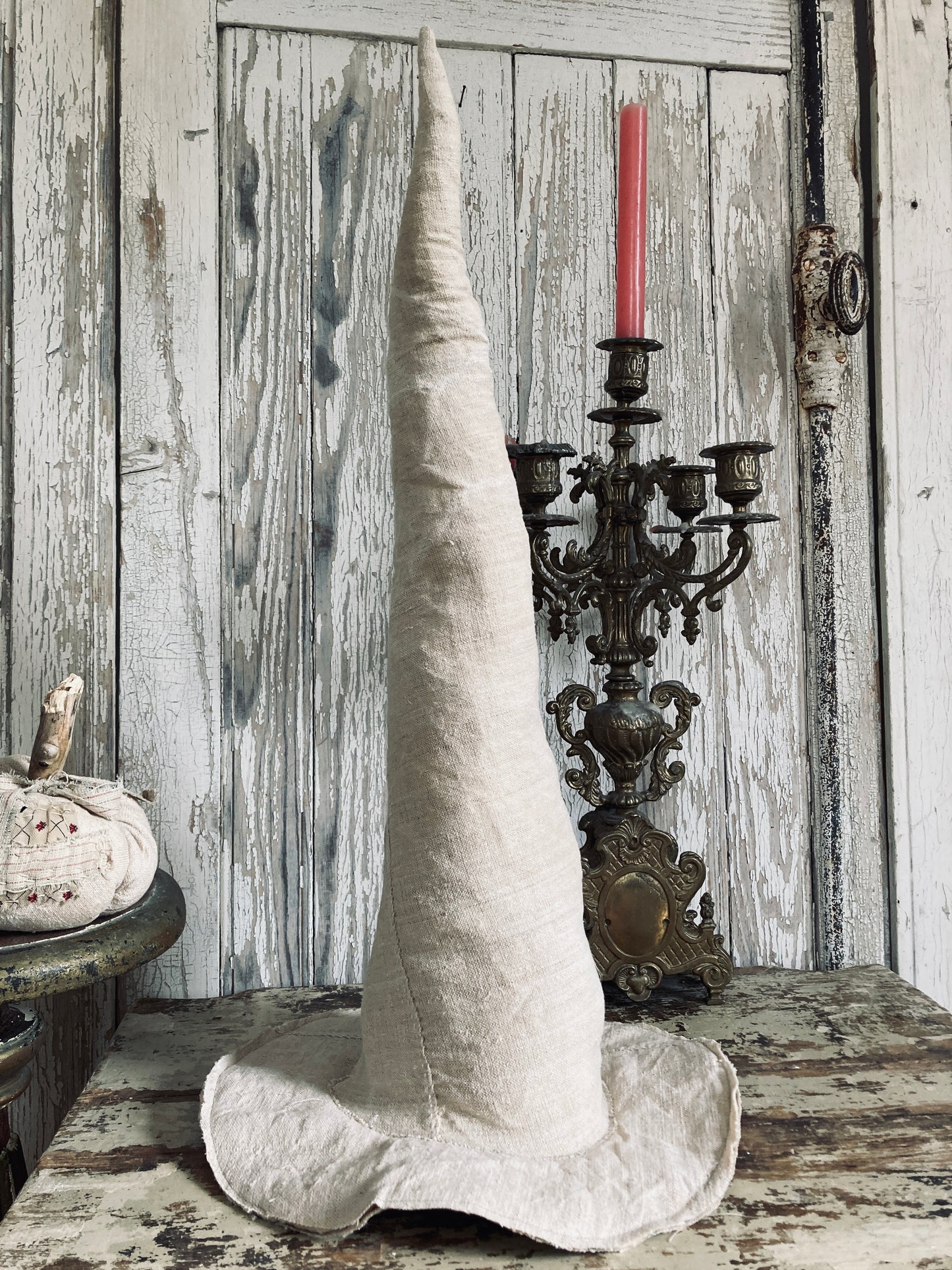 Hemp witchy hat - antique french textile.