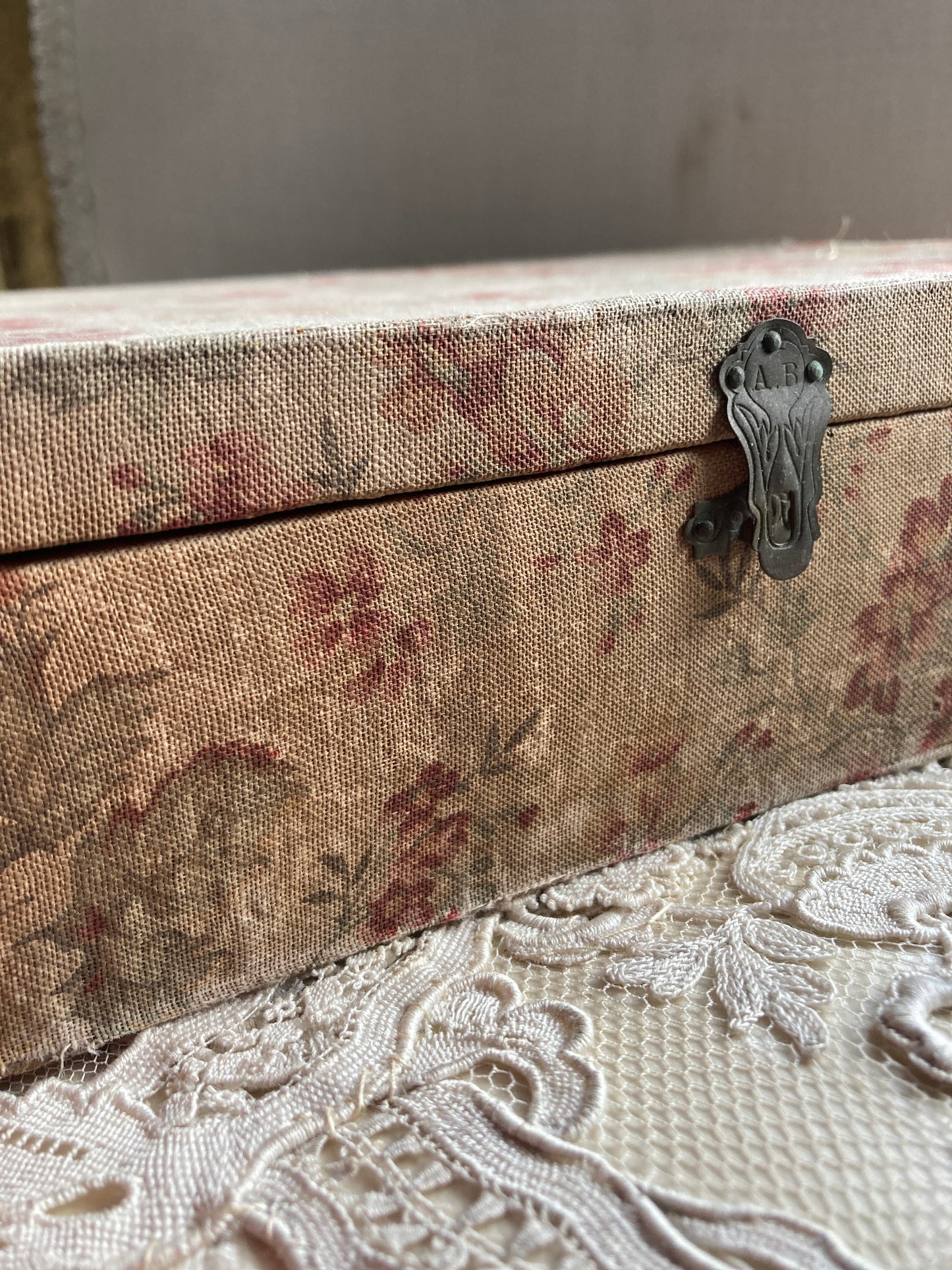 French antique textile covered box