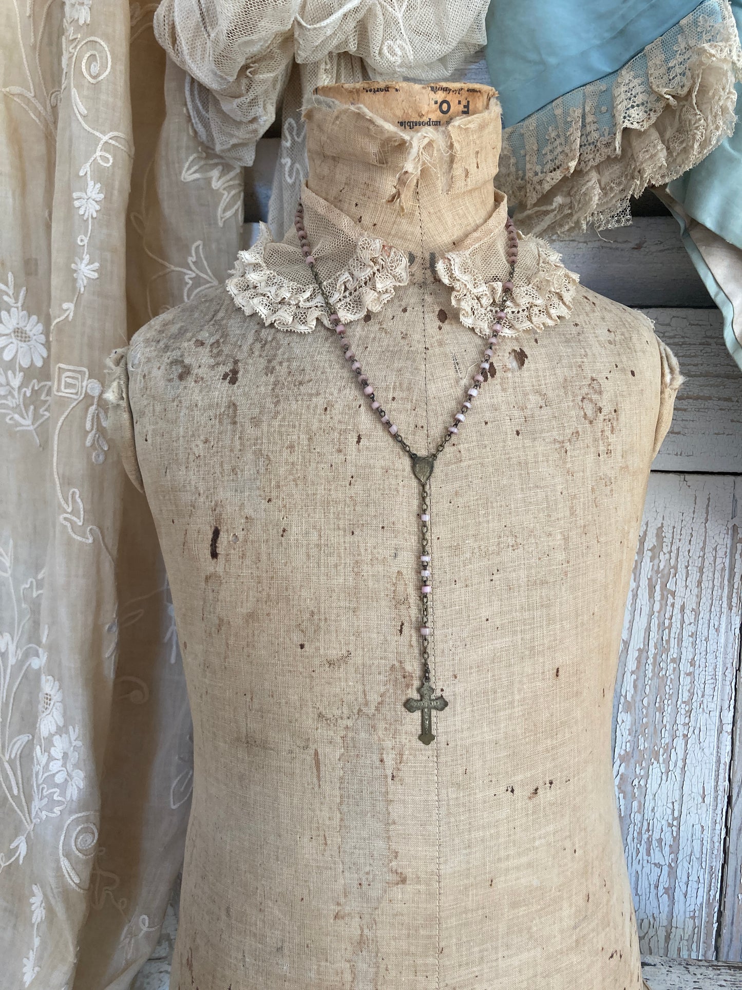 Antique pink child’s communion rosary