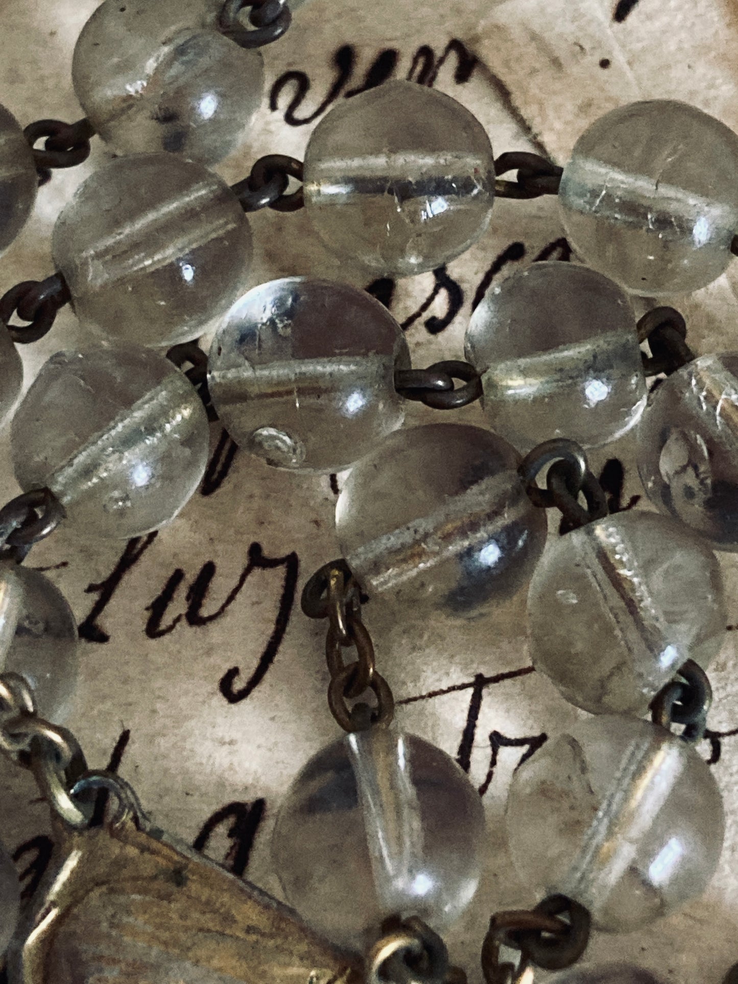 Antique hand cut clear glass rosary