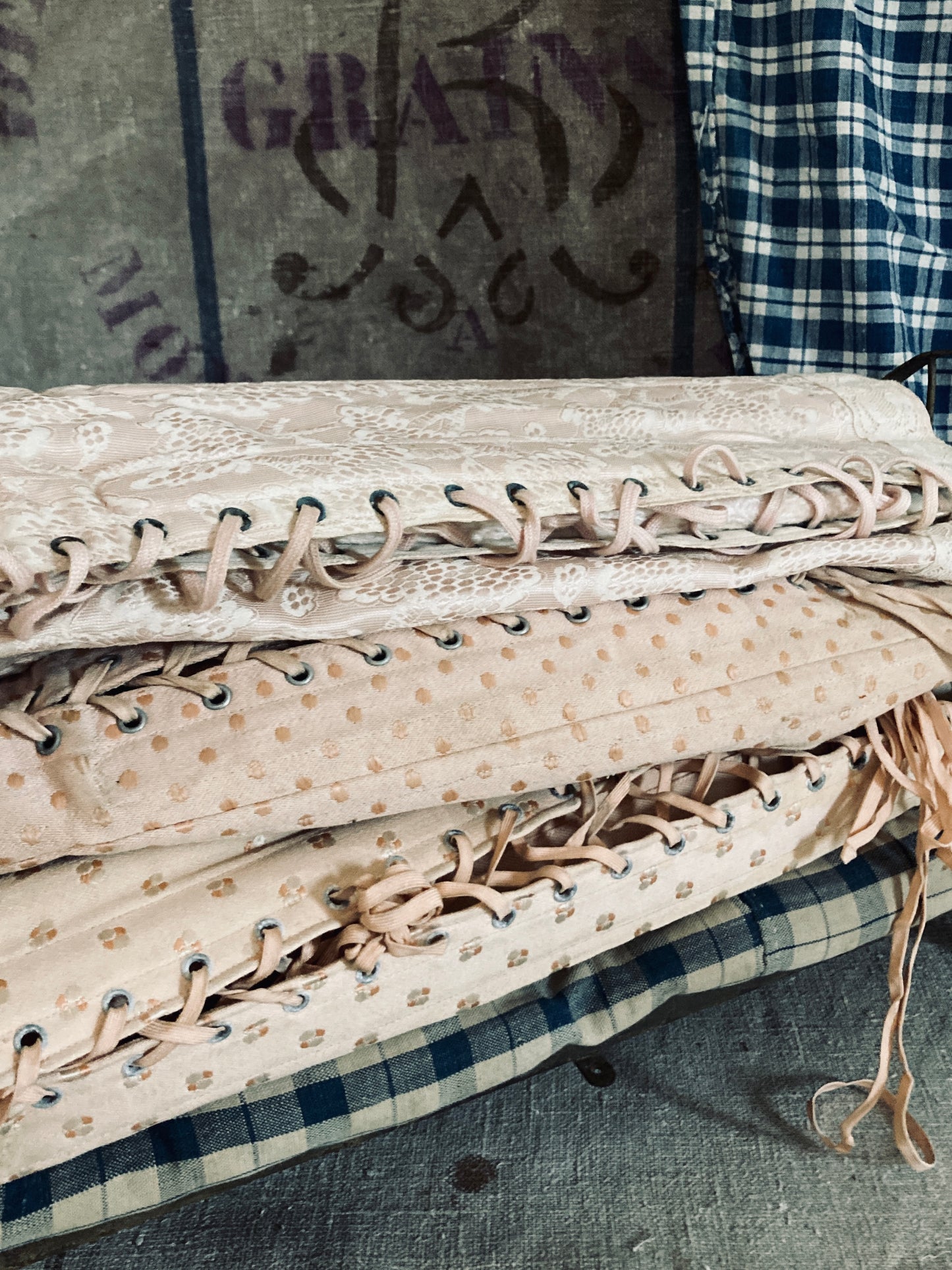 Two vintage french corsets. Display heaven