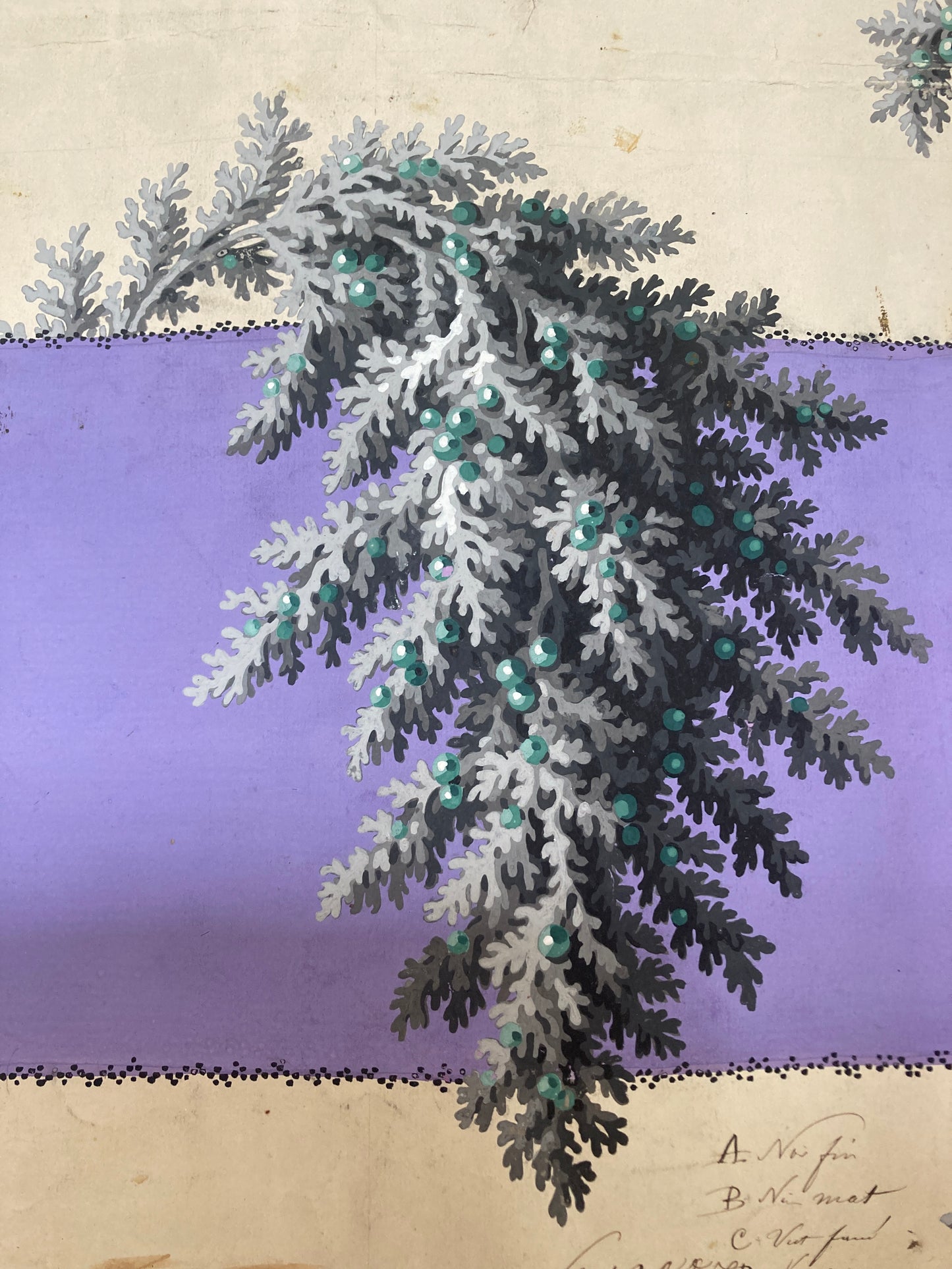 Antique french textile design, hand painted.