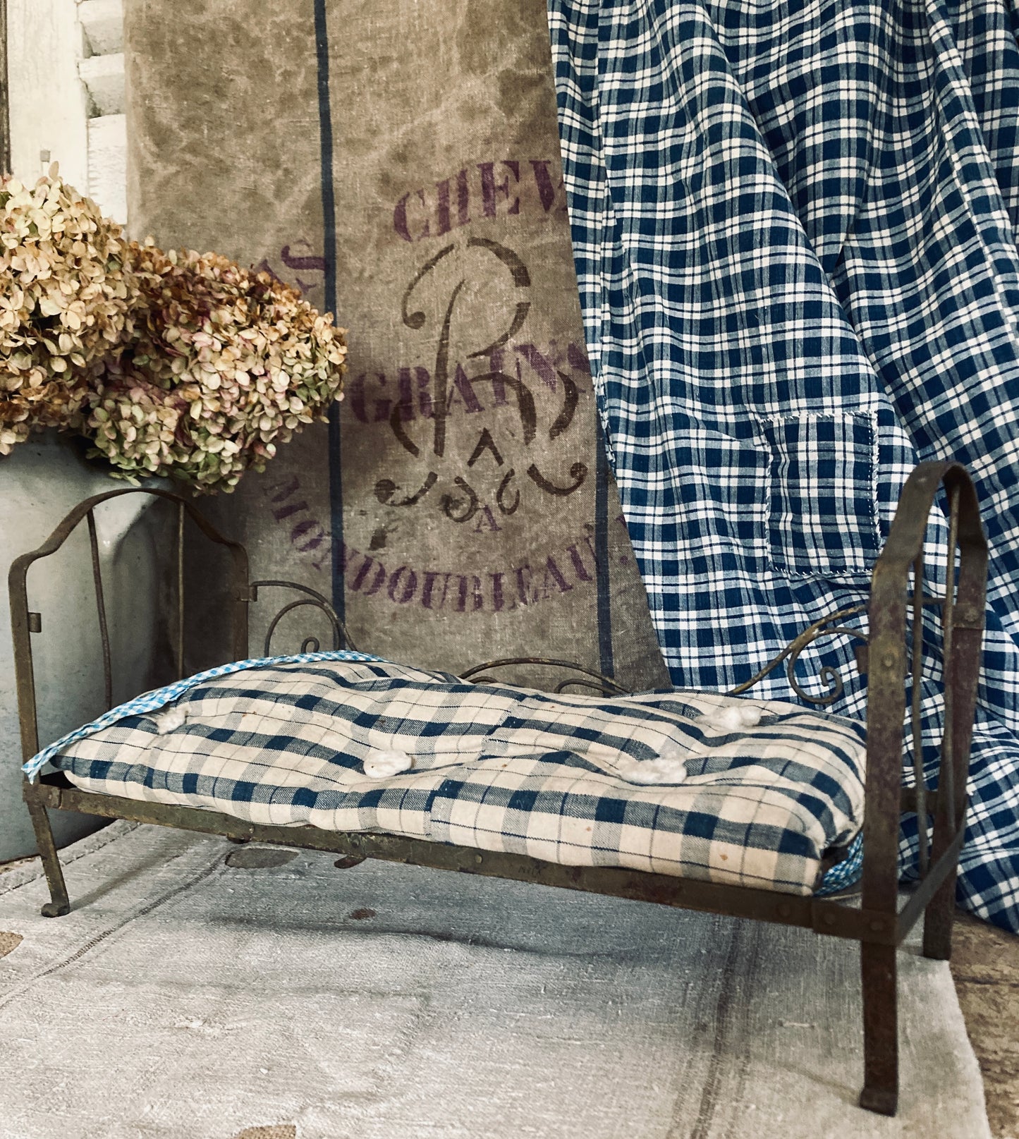 Charming miniature french day bed and mattress.