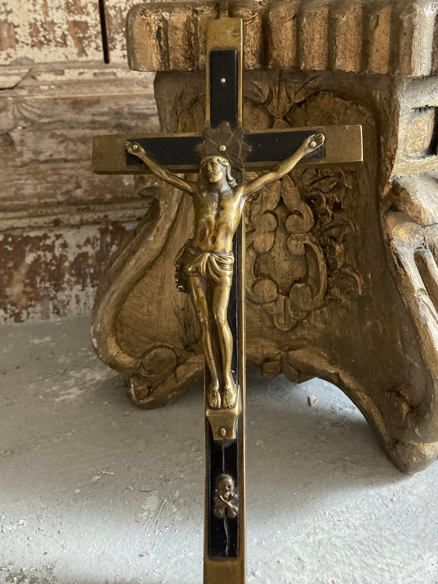 Antique Ebony and brass french large cross.