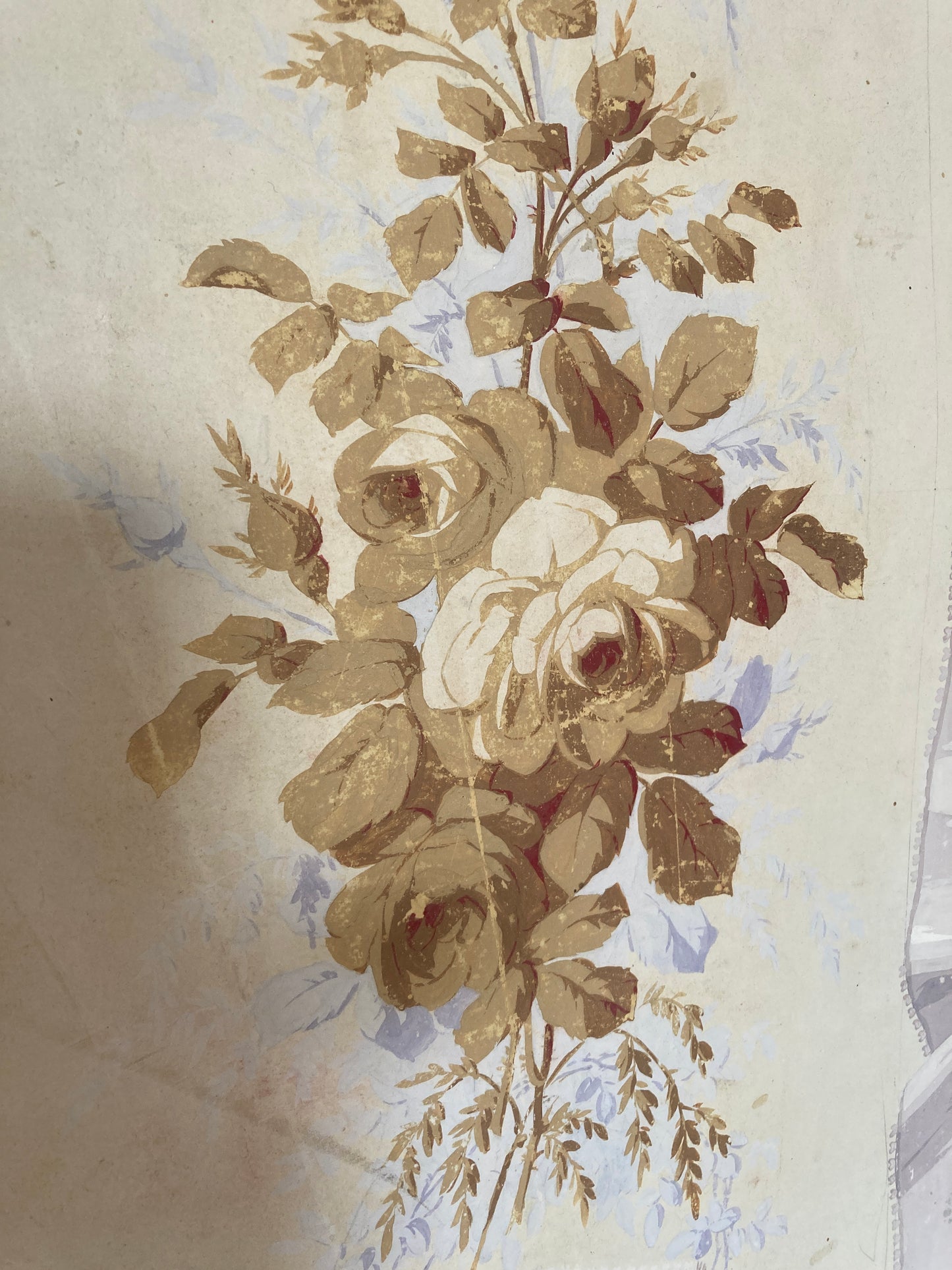 Antique french textile design hand painted.