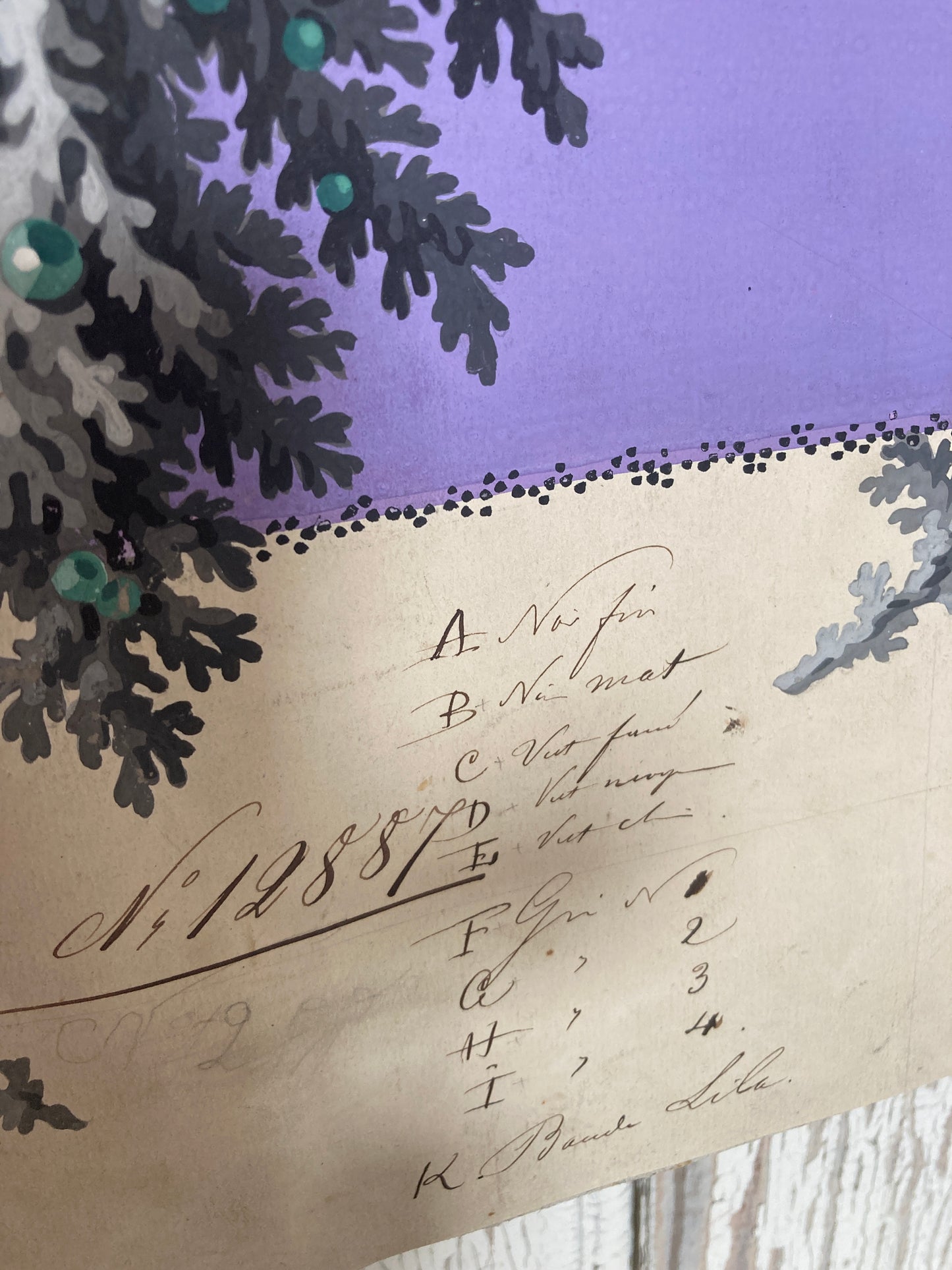 Antique french textile design, hand painted.