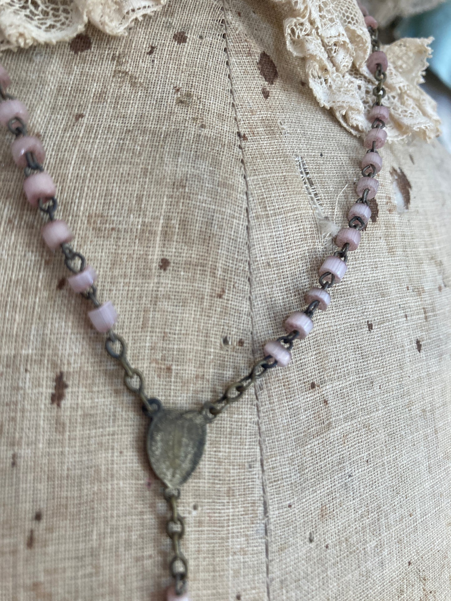 Antique pink child’s communion rosary