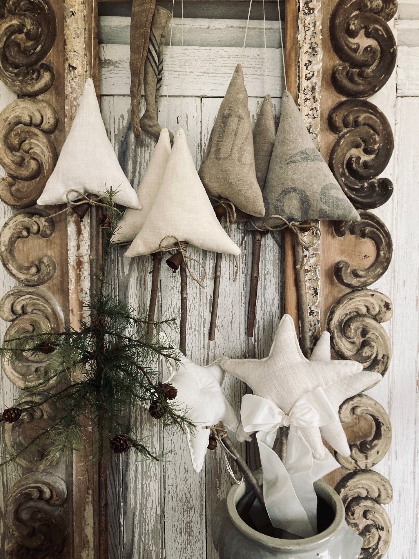 Old french linen stars on sticks
