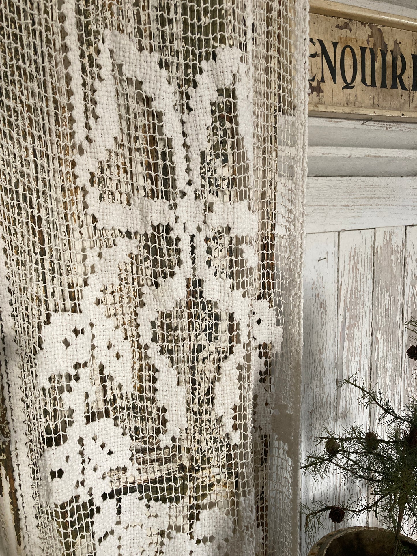 A pair of Antique French crochet / filet lace panels