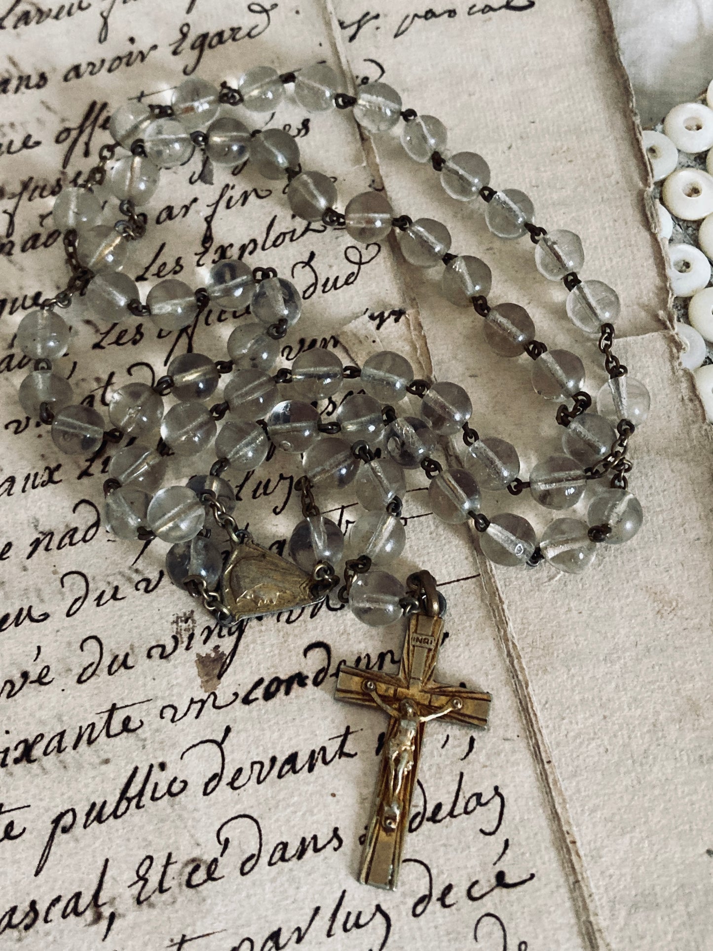 Antique hand cut clear glass rosary