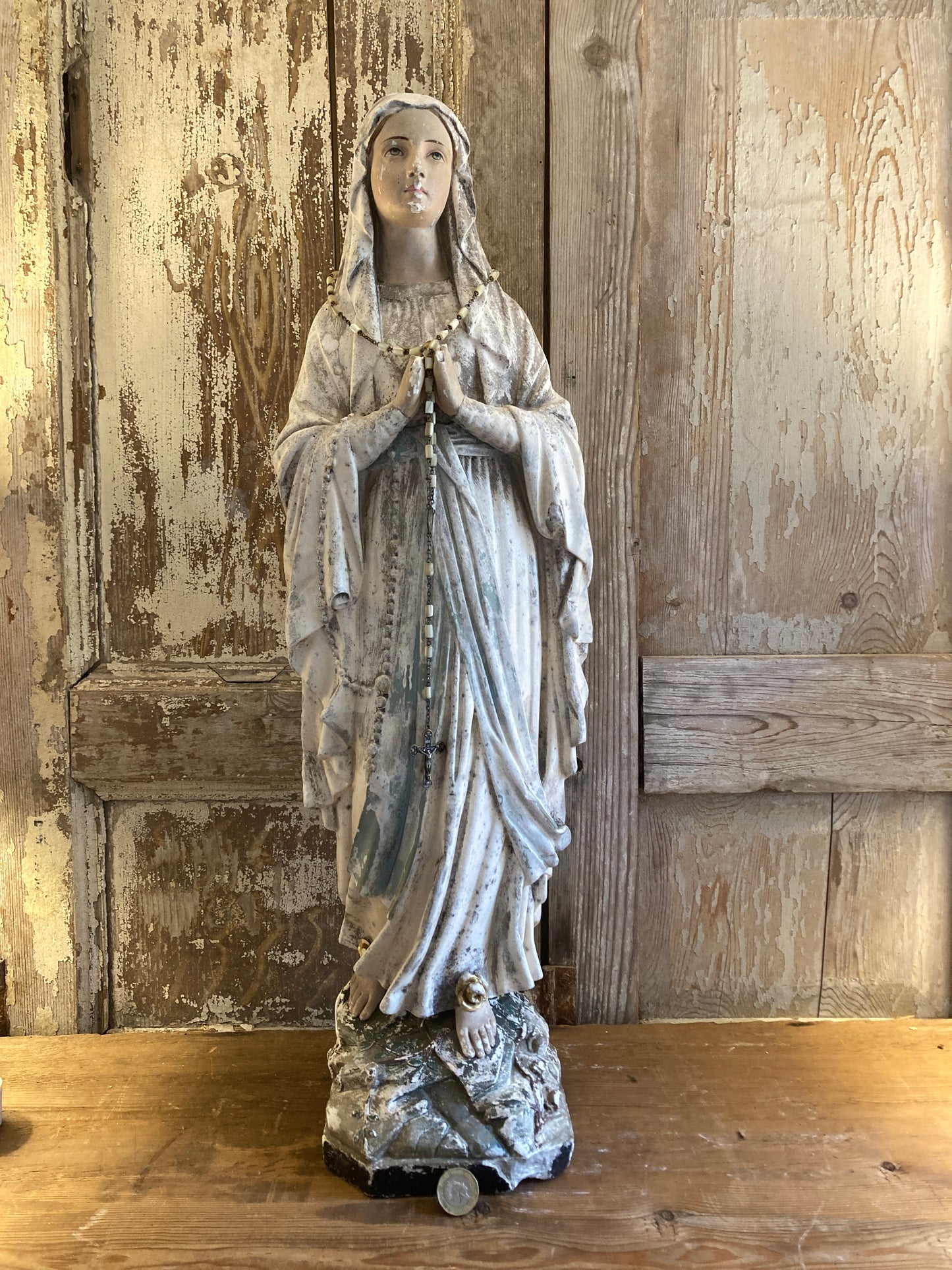 Beautiful large french Madonna altar statue.