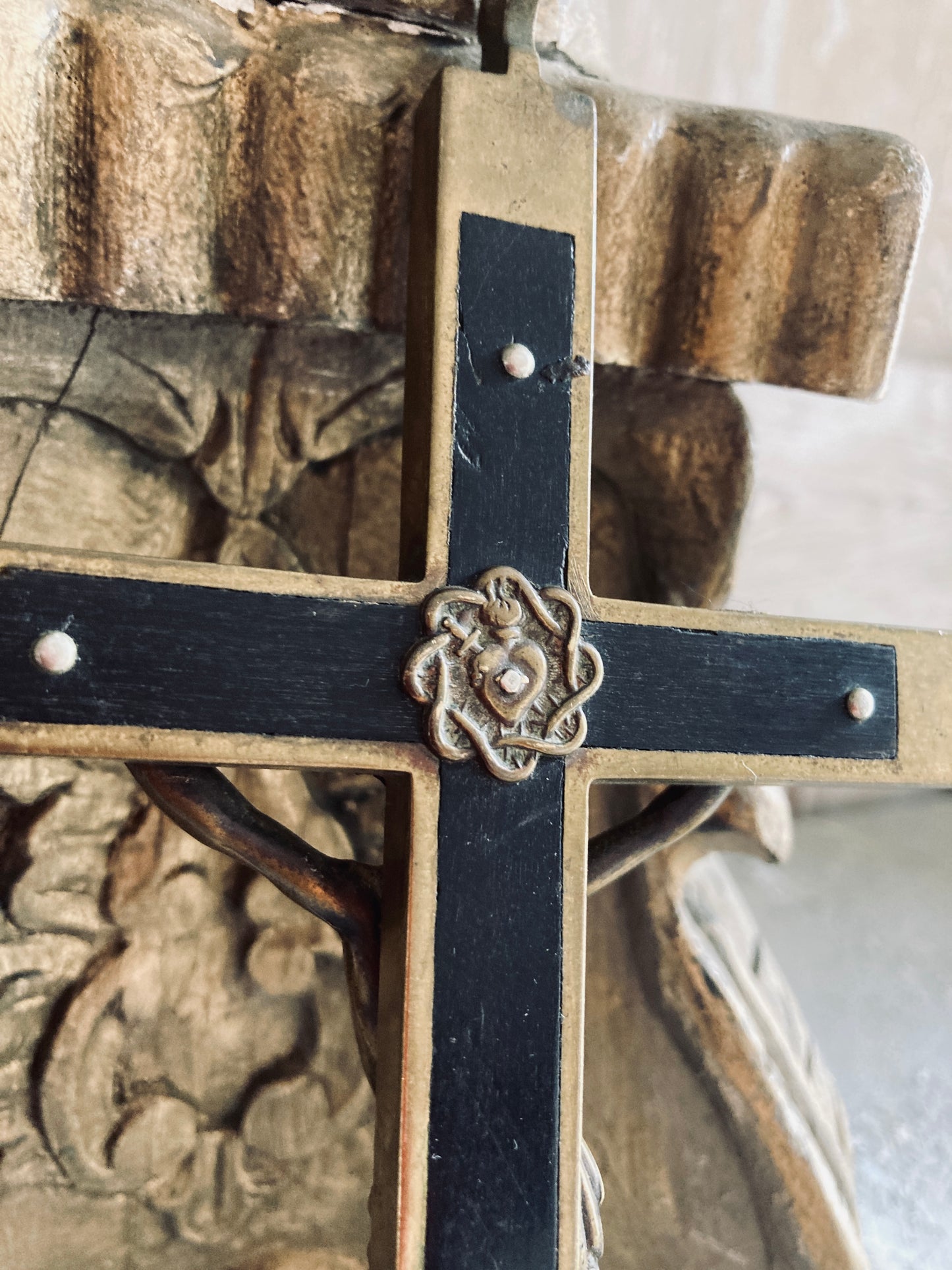 Antique Ebony and brass french large cross.