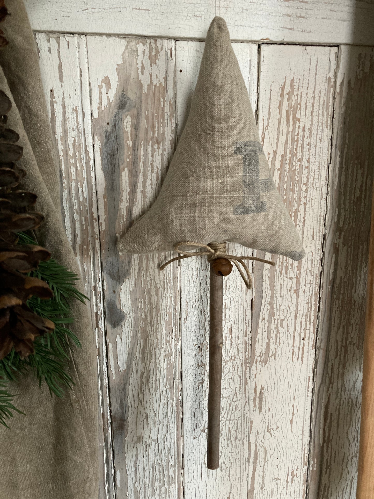 Charming Old french linen hanging christmas trees.