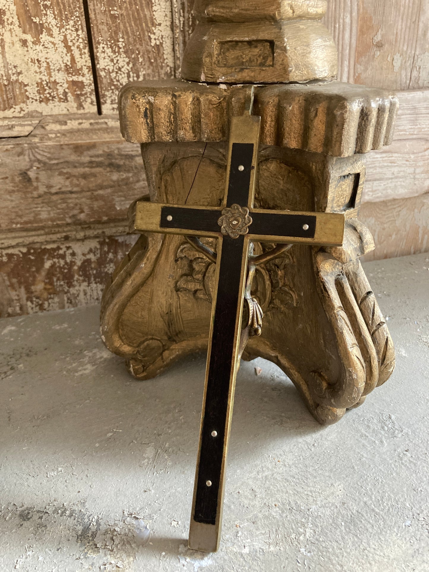 Antique Ebony and brass french large cross.