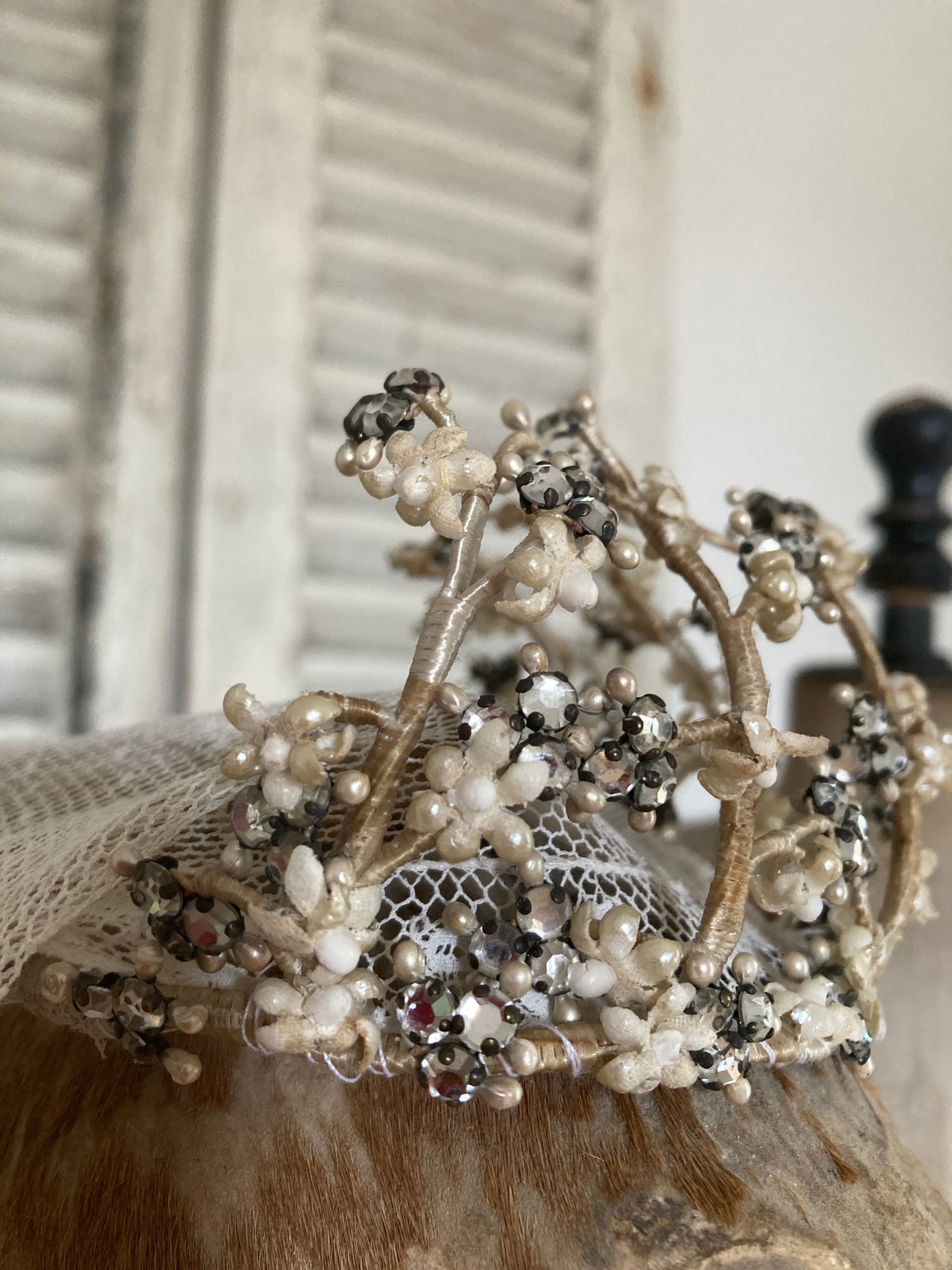 Achingly pretty antique christening crown and veil