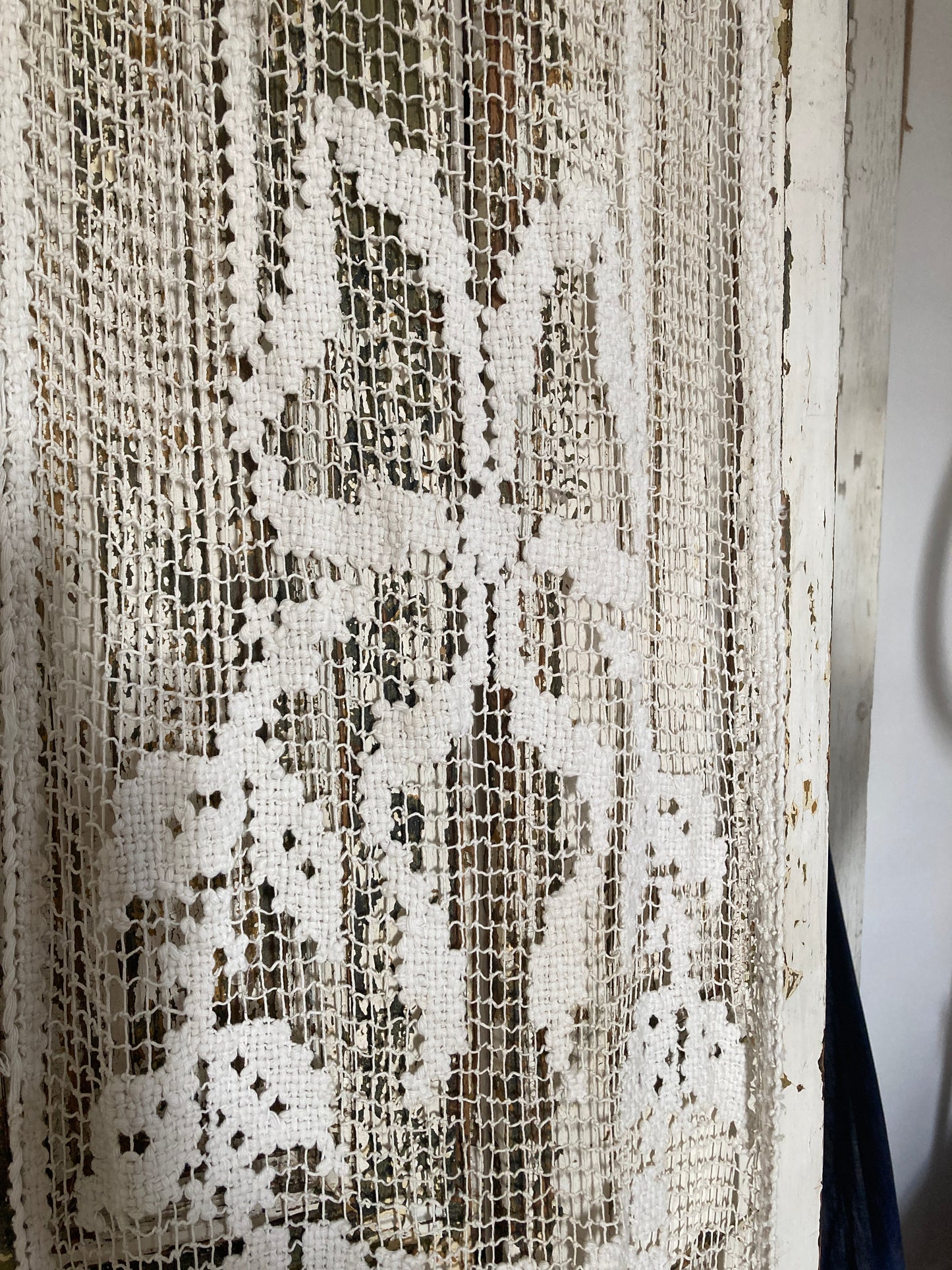 A pair of Antique French crochet / filet lace panels