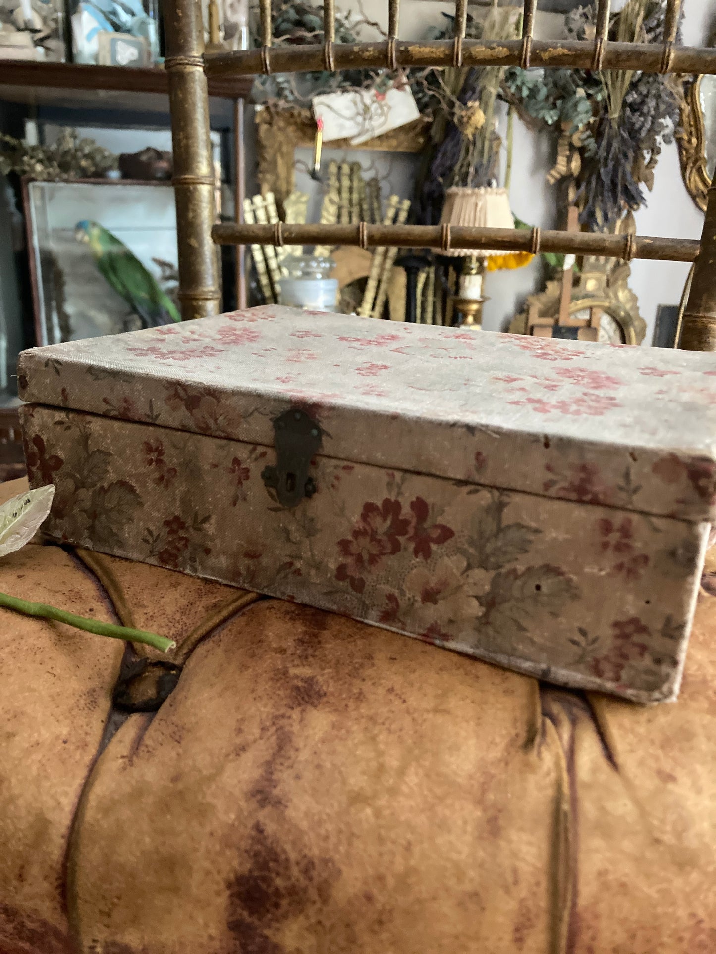 French antique textile covered box