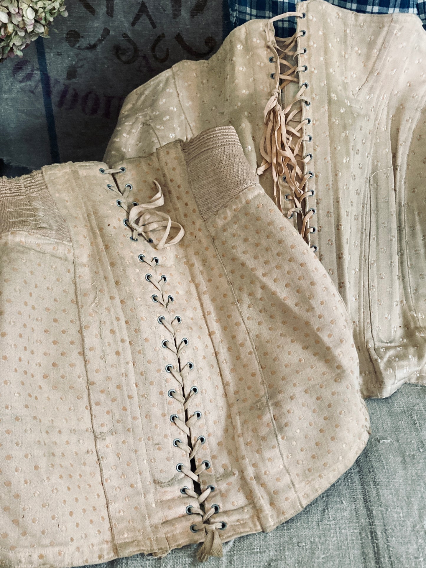 Two vintage french corsets. Display heaven