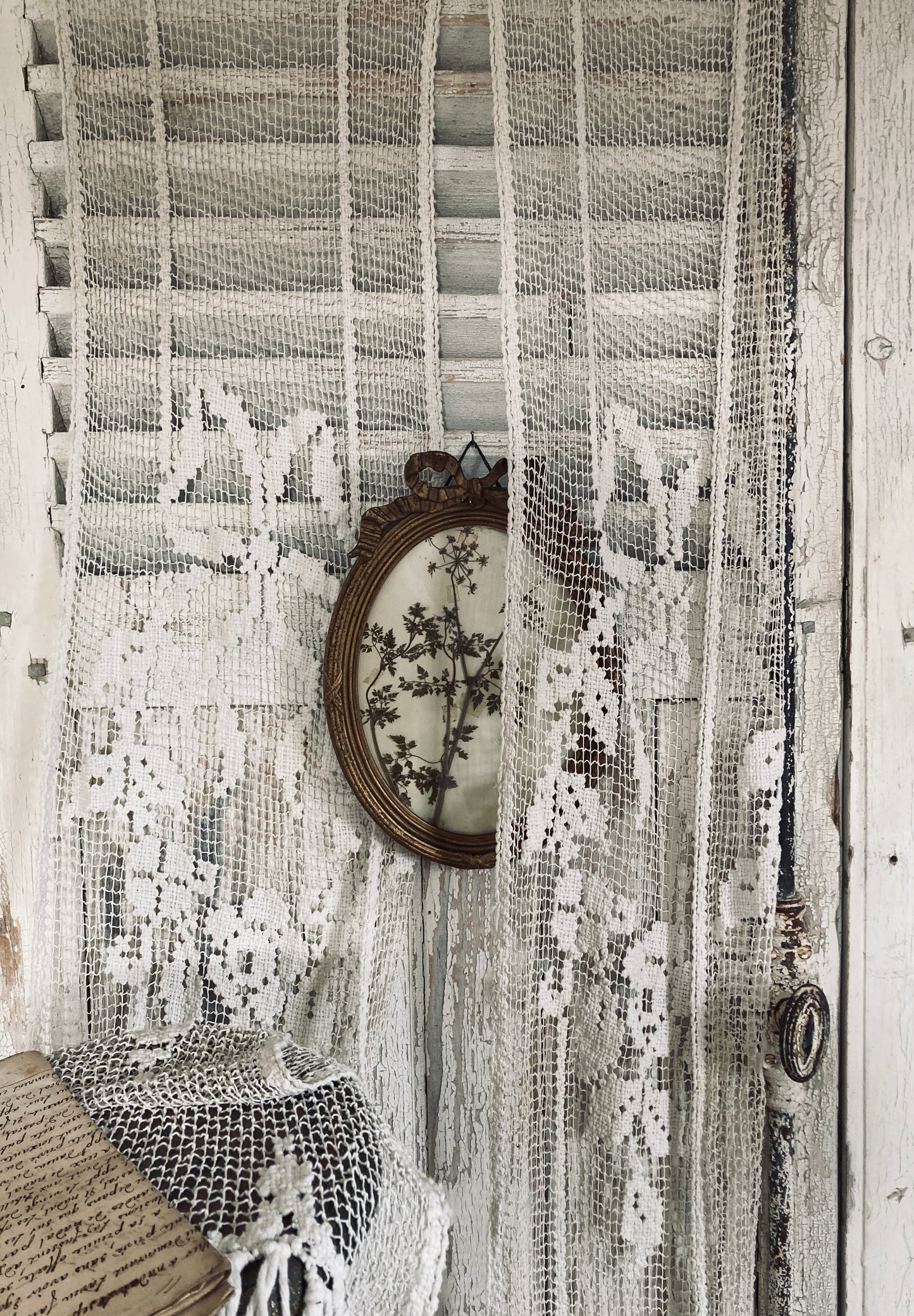 A pair of Antique French crochet / filet lace panels