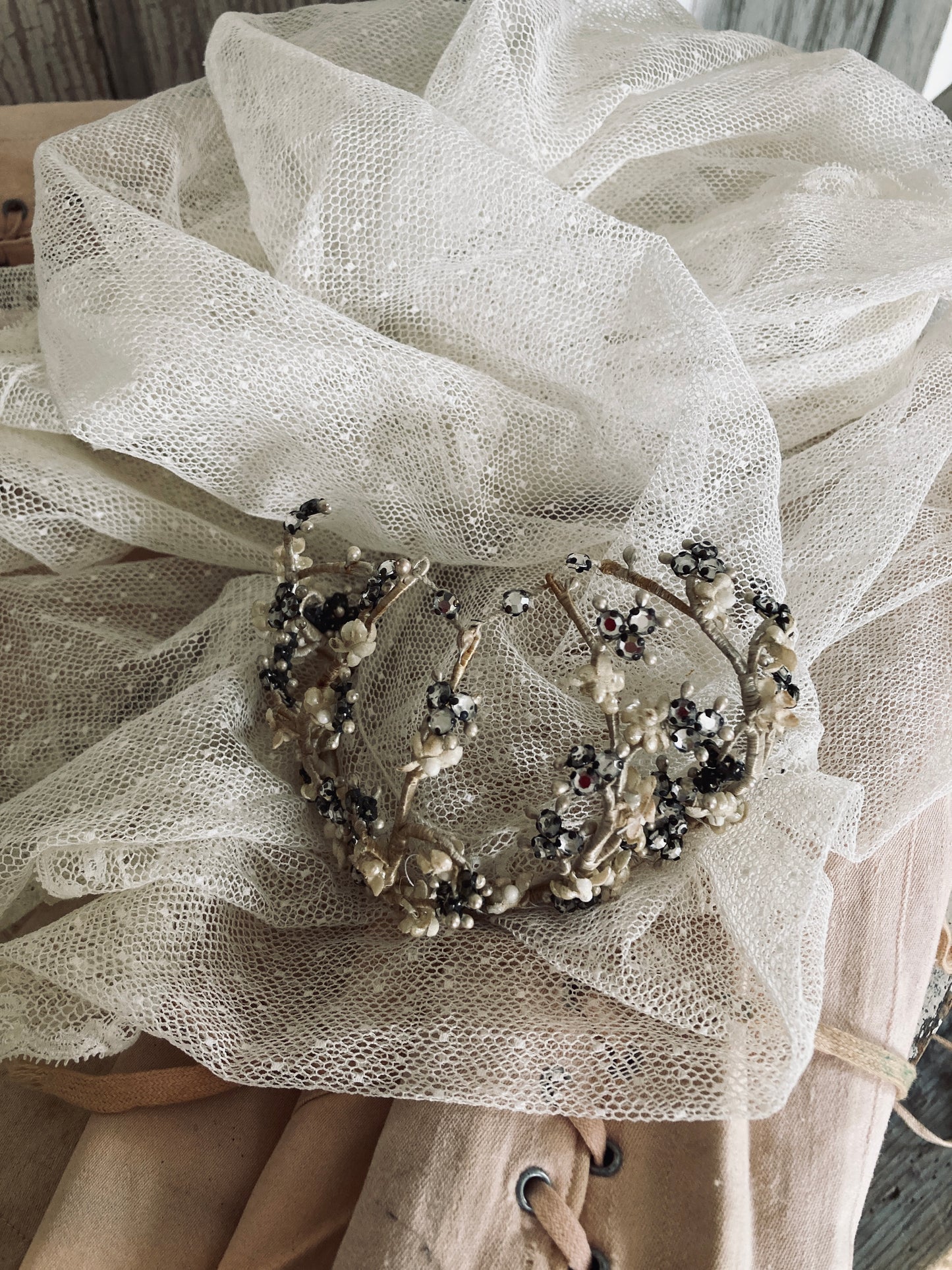 Achingly pretty antique christening crown and veil