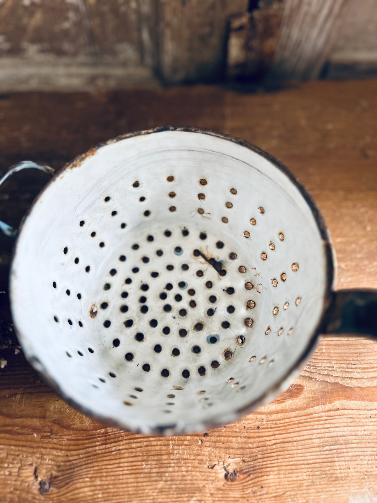 Blue French enamel strainer