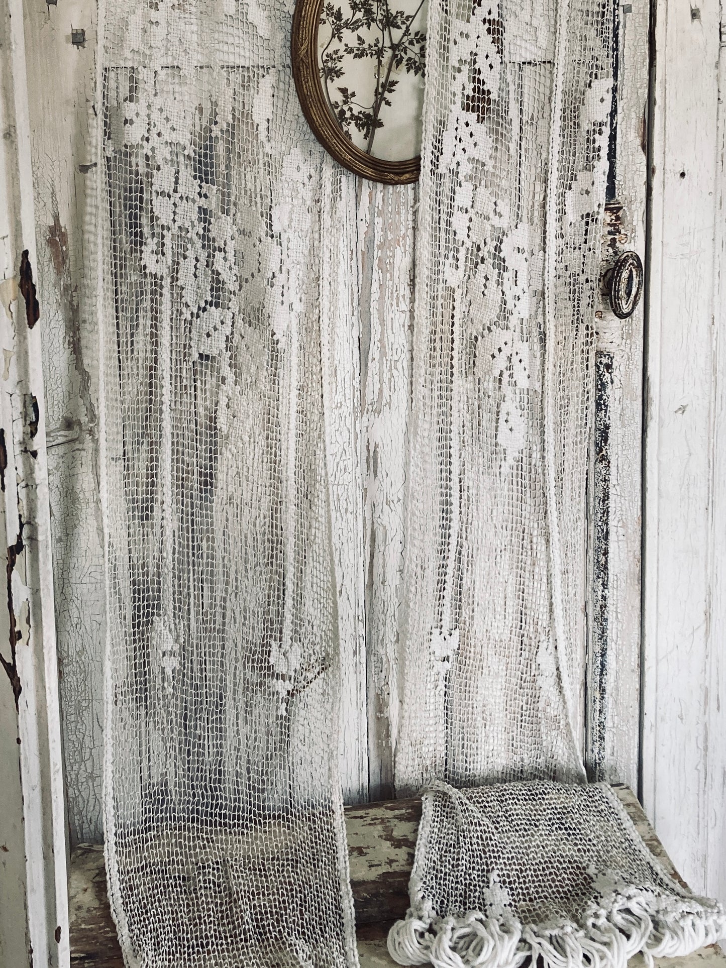 A pair of Antique French crochet / filet lace panels