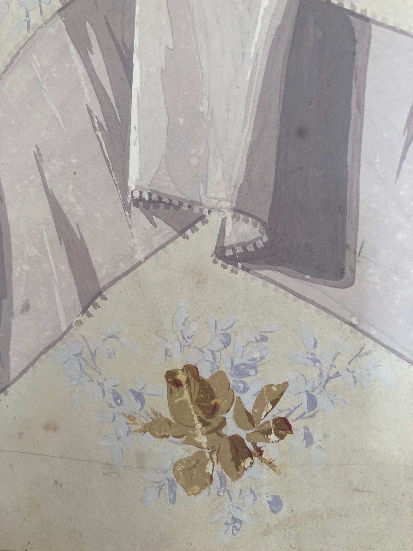 Antique french textile design hand painted.