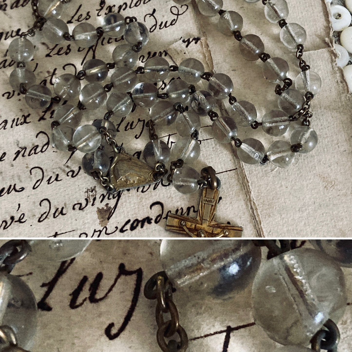 Antique hand cut clear glass rosary