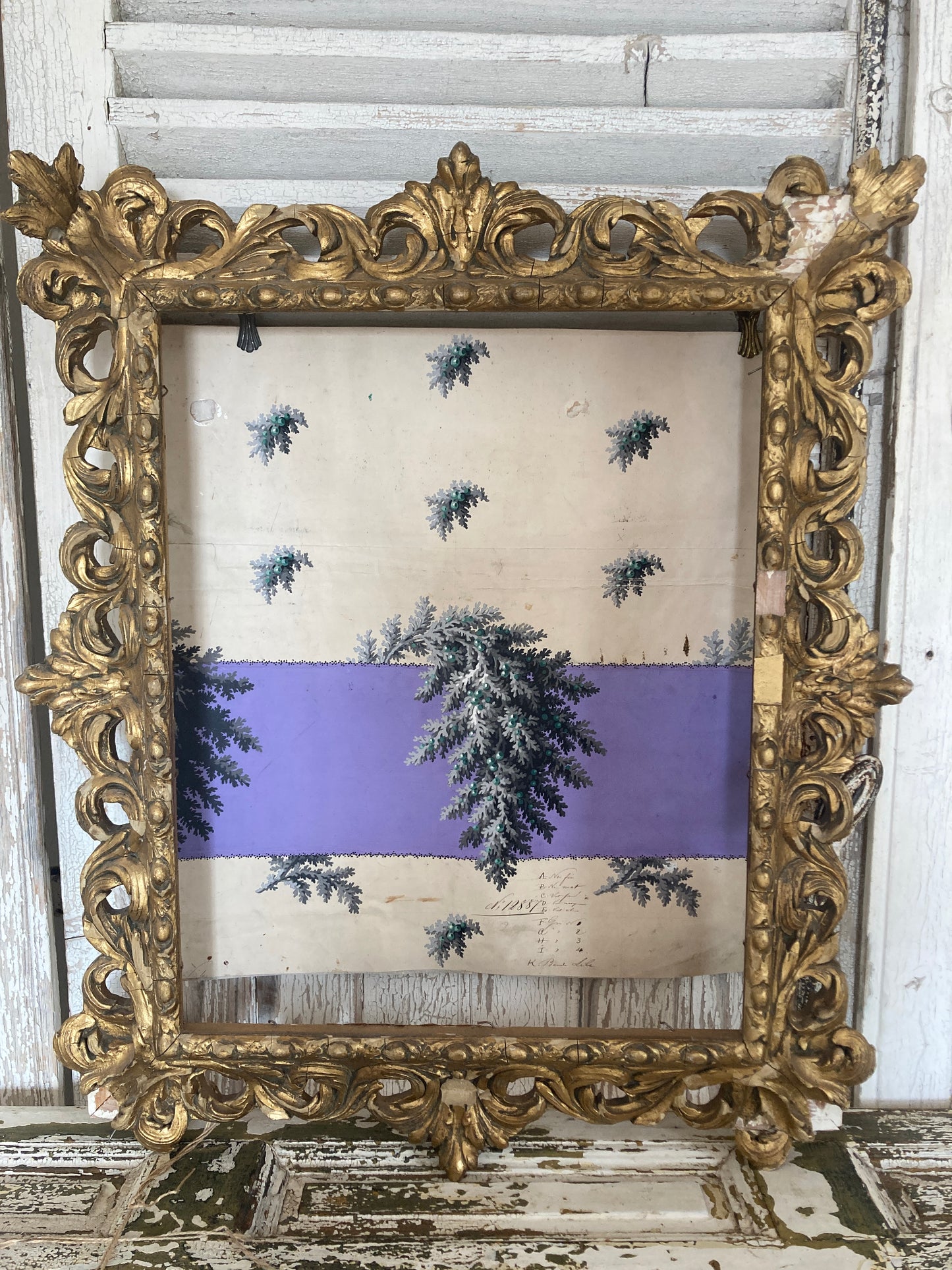 Antique french textile design, hand painted.