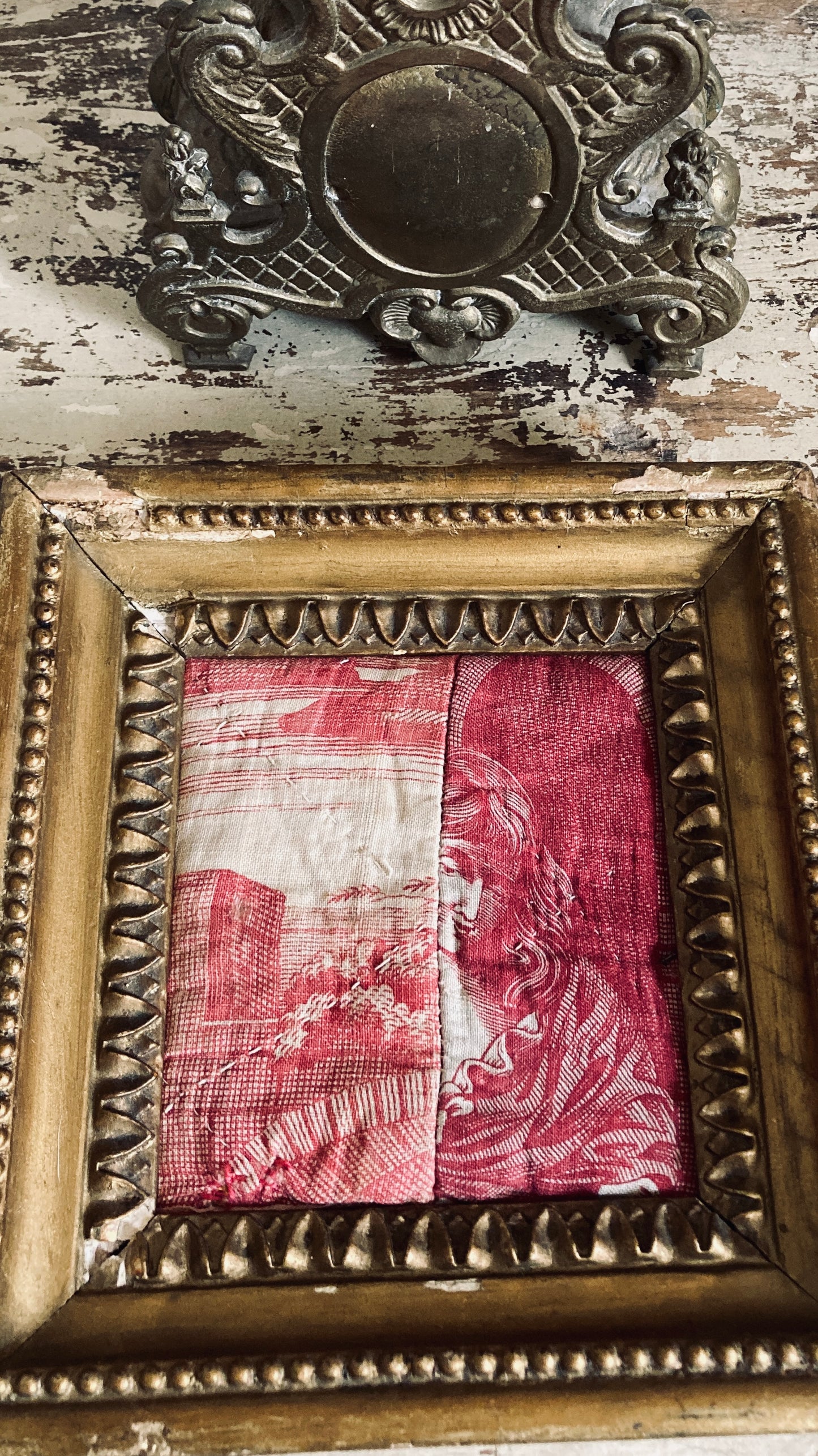 Antique framed morceau of french toile de jouy.