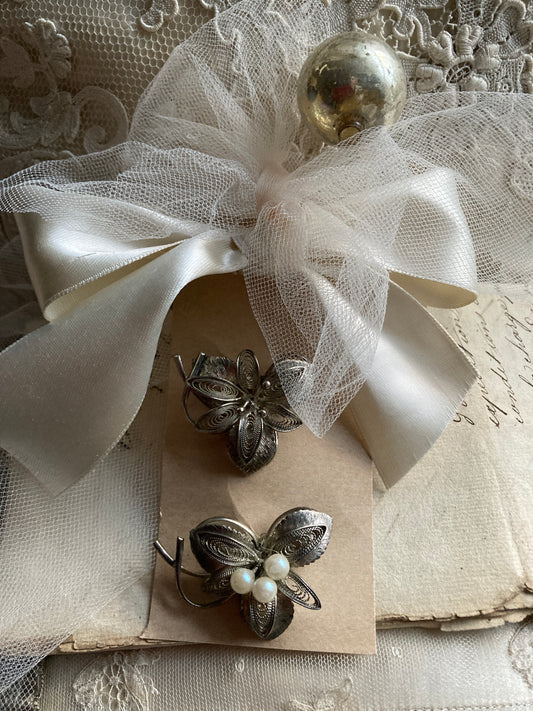 Pair of vintage filigree brooches